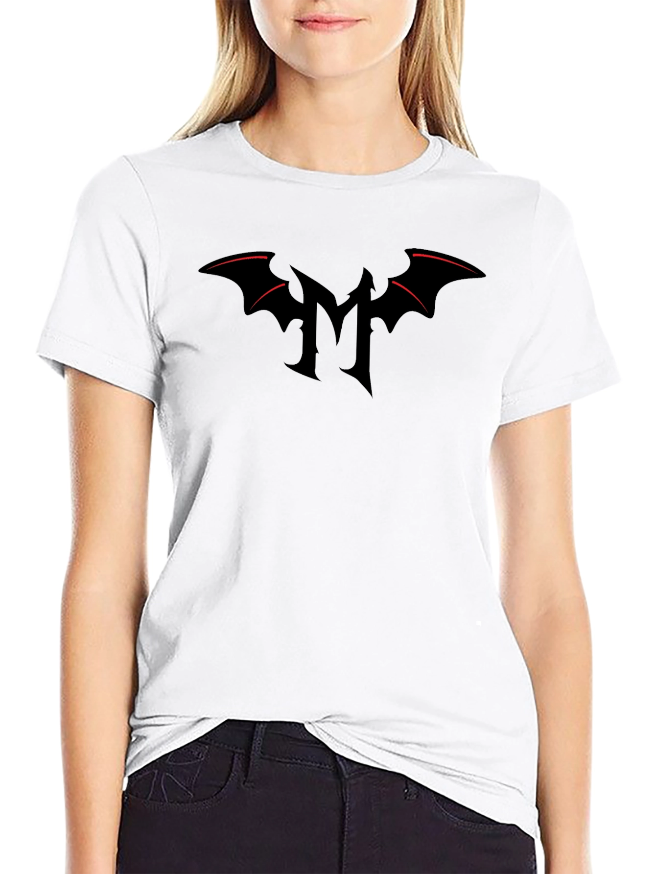 Mens Black T-Shirt with Gothic M Bat Logo