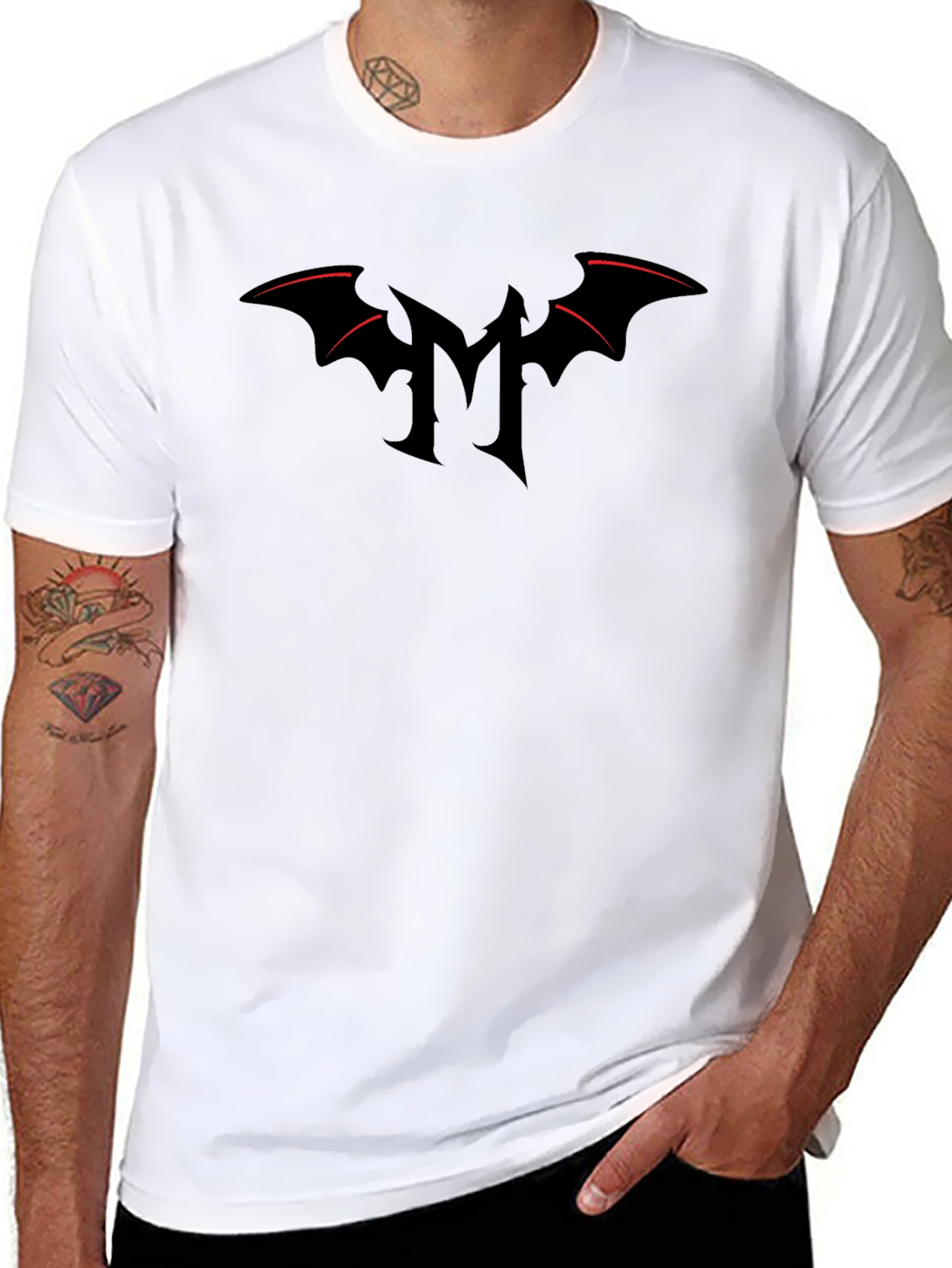 Mens Black T-Shirt with Gothic M Bat Logo