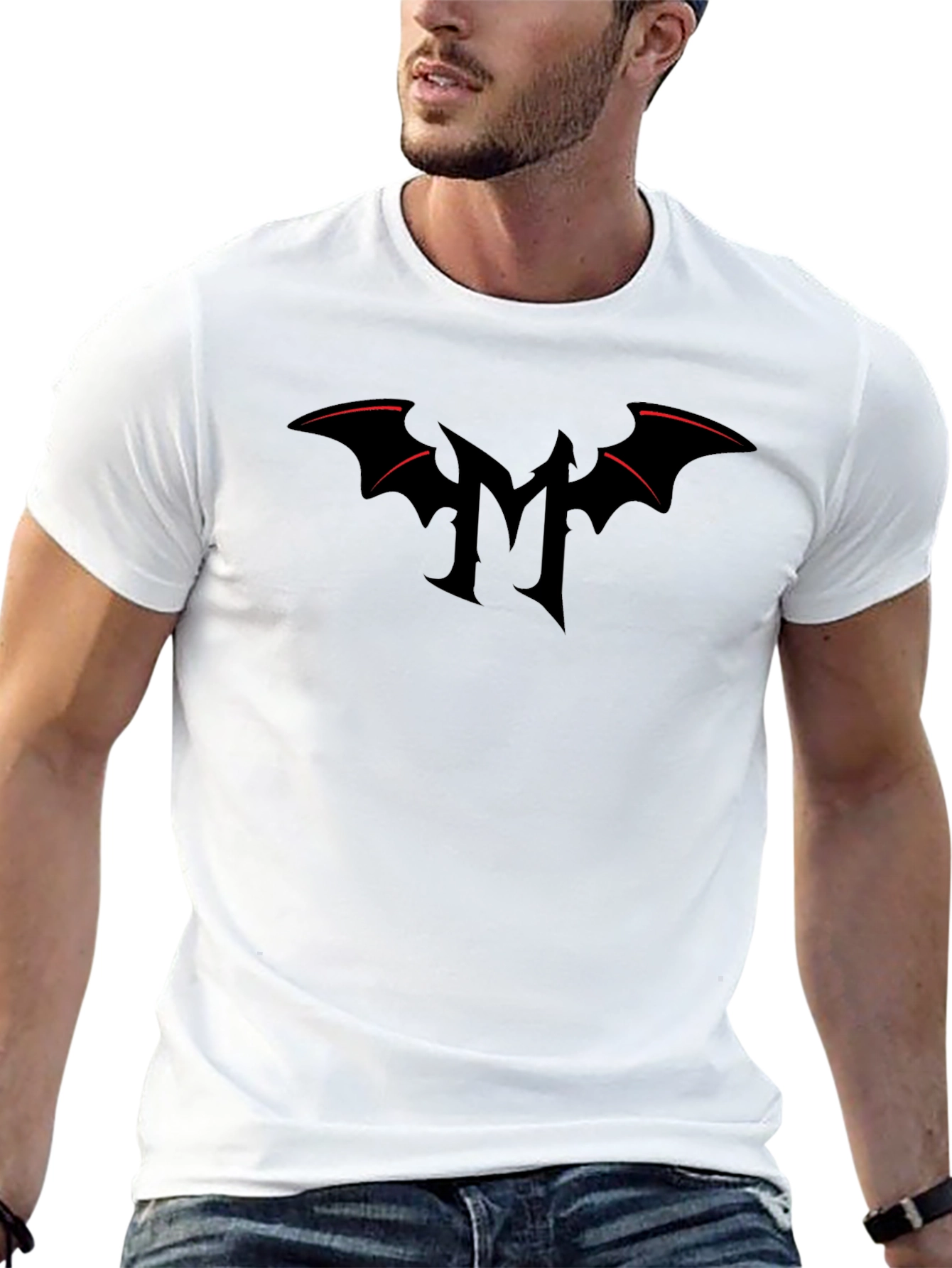 Mens Black T-Shirt with Gothic M Bat Logo