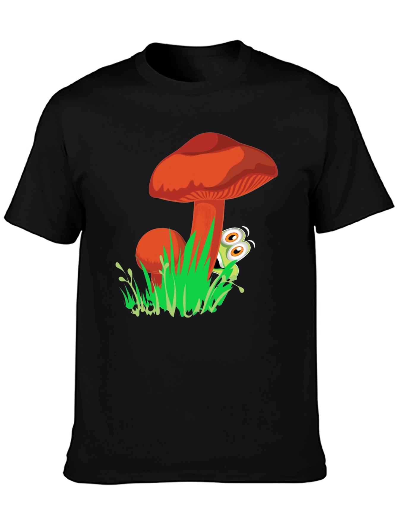 Mushroom & Frog Graphic Tee - Black Cotton Blend