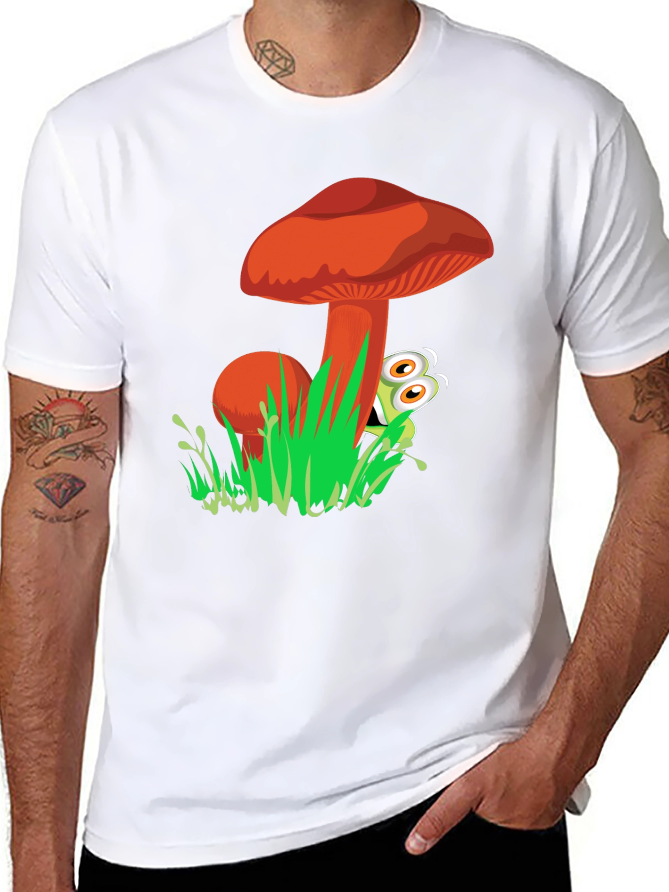 Mushroom & Frog Graphic Tee - Black Cotton Blend