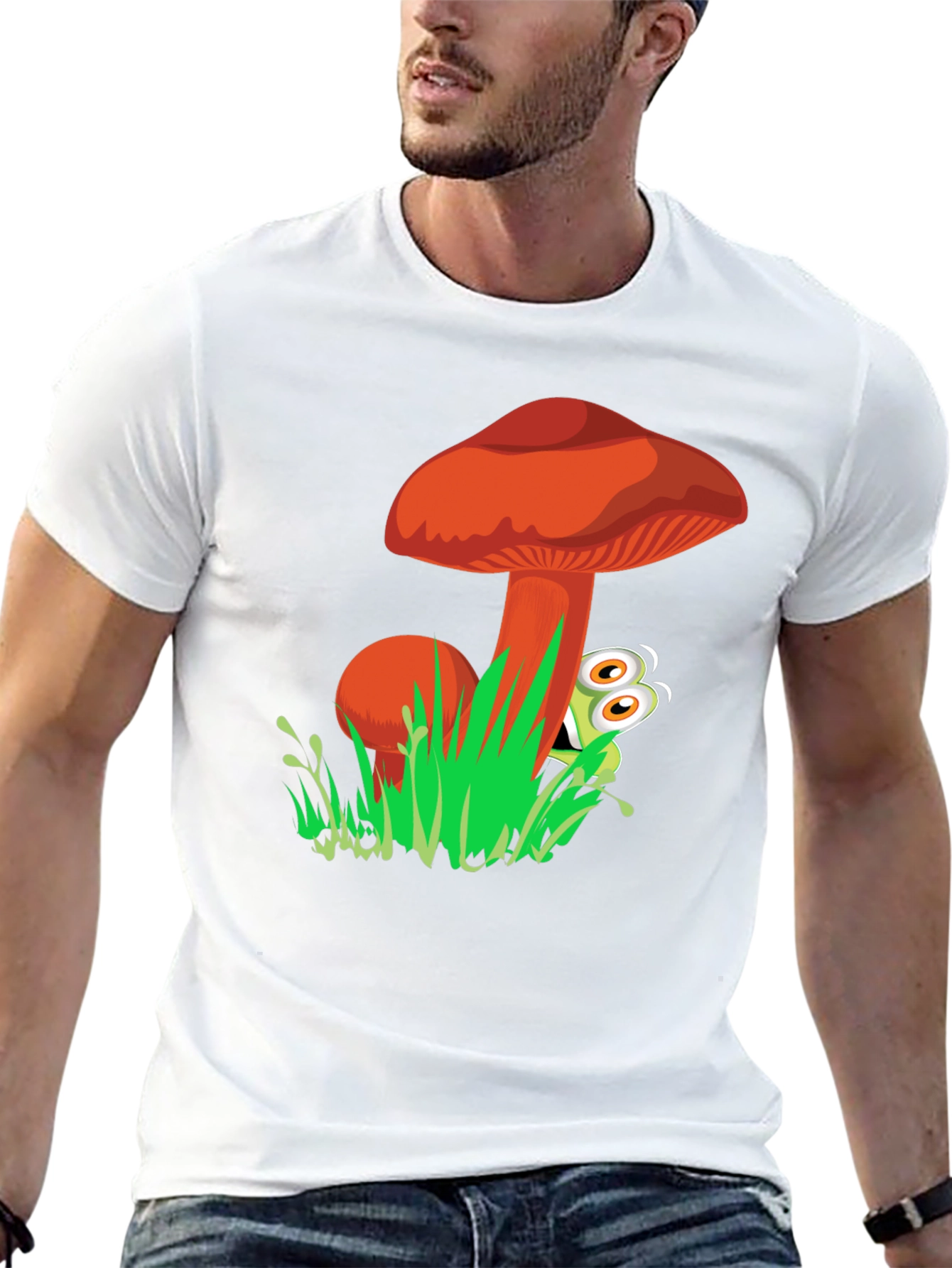 Mushroom & Frog Graphic Tee - Black Cotton Blend
