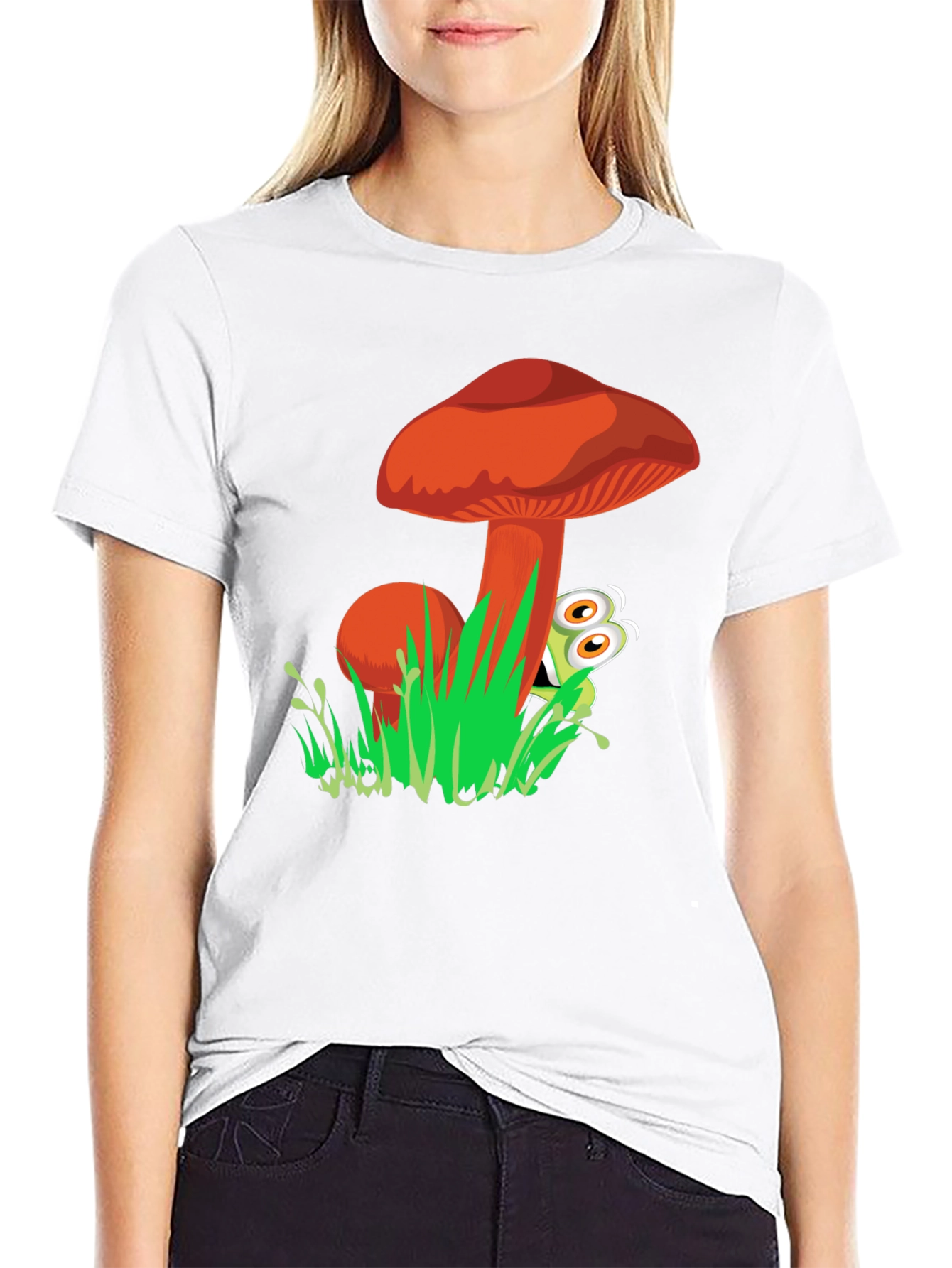 Mushroom & Frog Graphic Tee - Black Cotton Blend