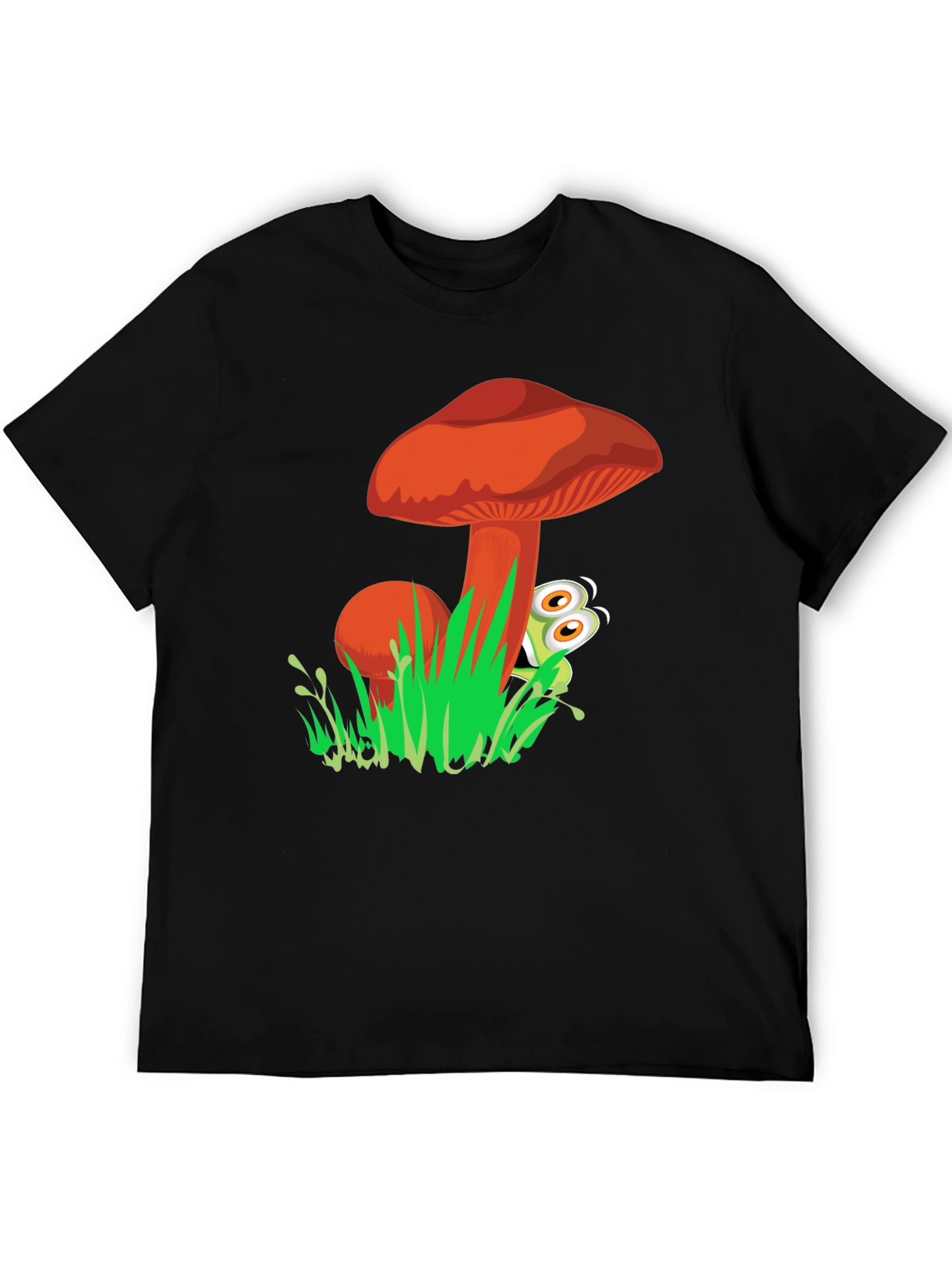 Mushroom & Frog Graphic Tee - Black Cotton Blend