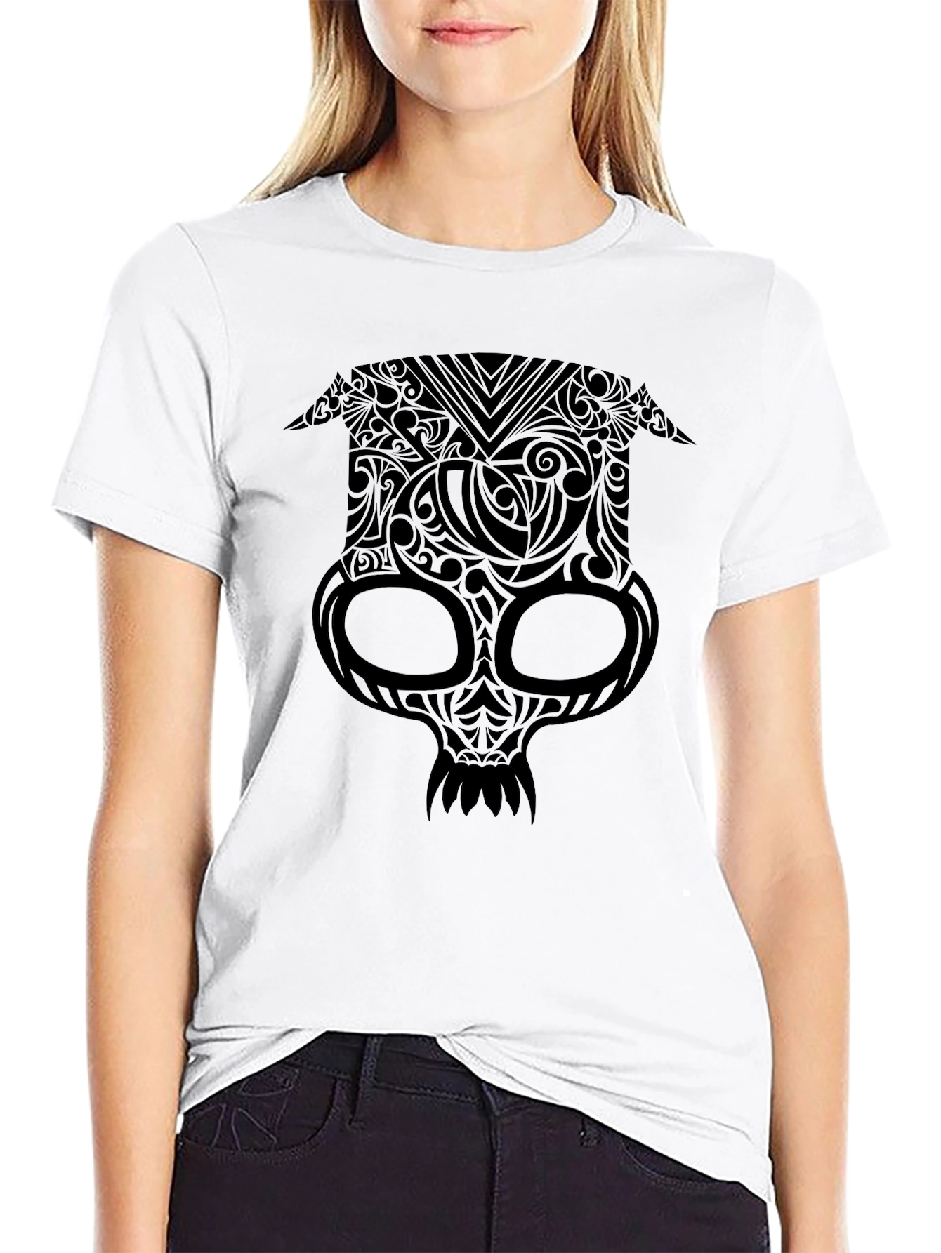 Tribal Skull Graphic Black T-Shirt