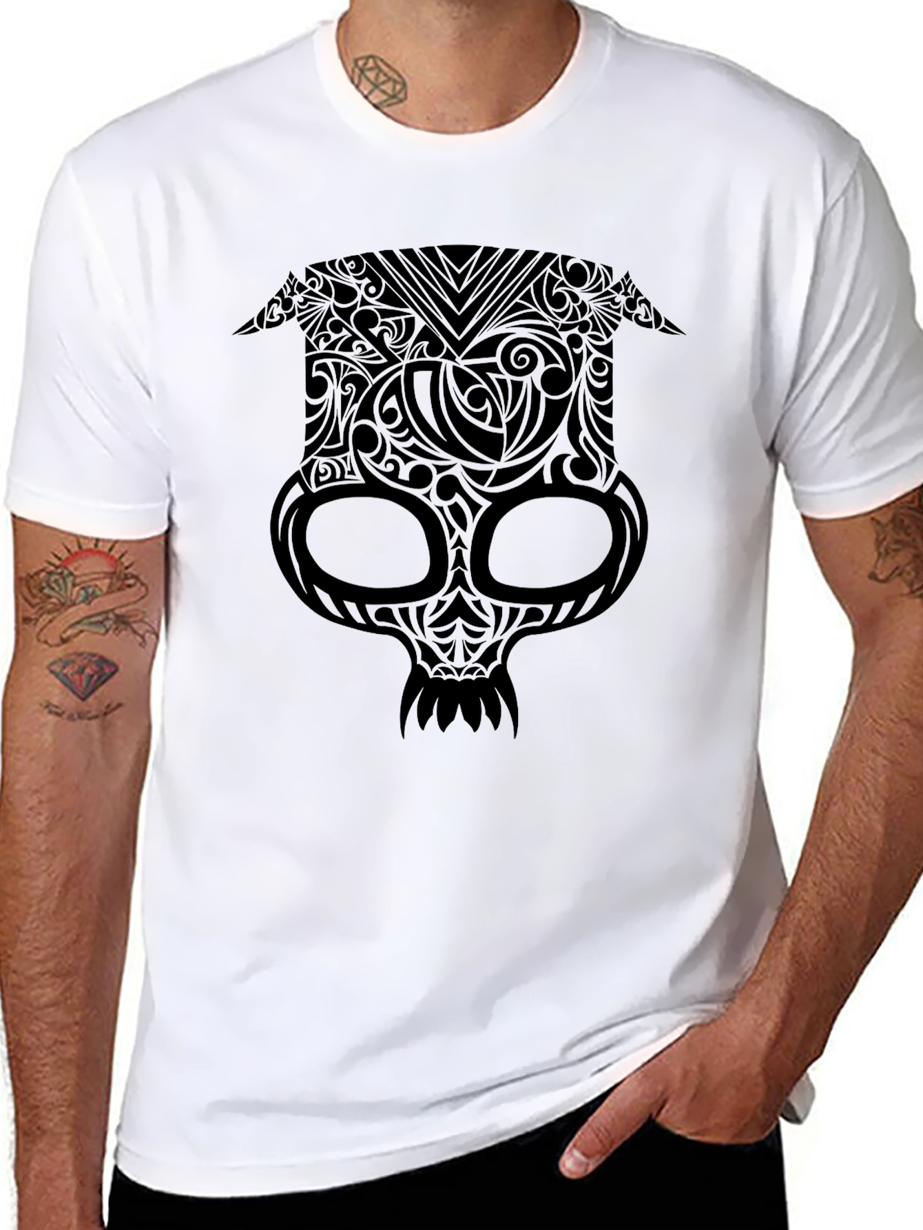 Tribal Skull Graphic Black T-Shirt
