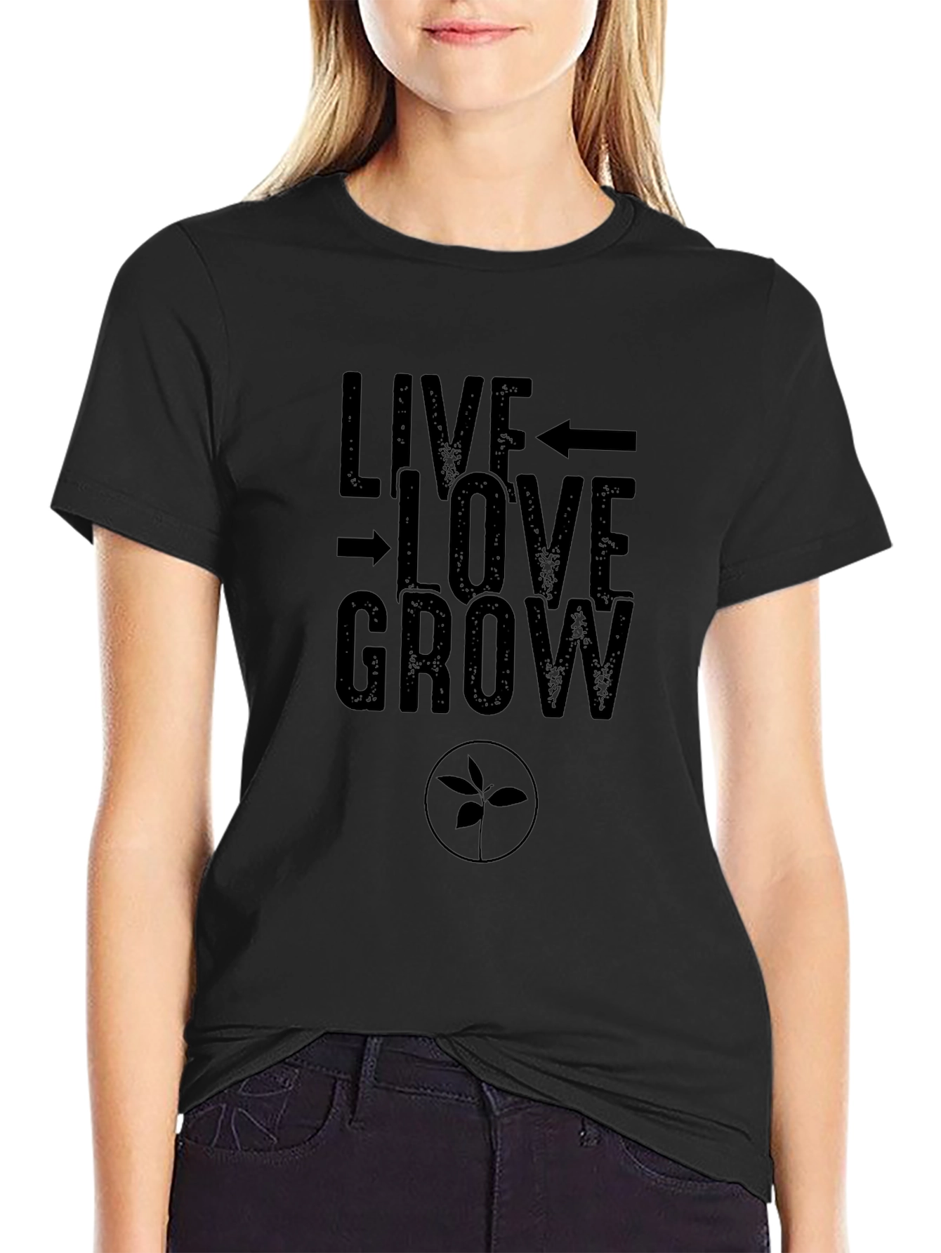 Live Love Grow Graphic Tee - Black Cotton T-Shirt