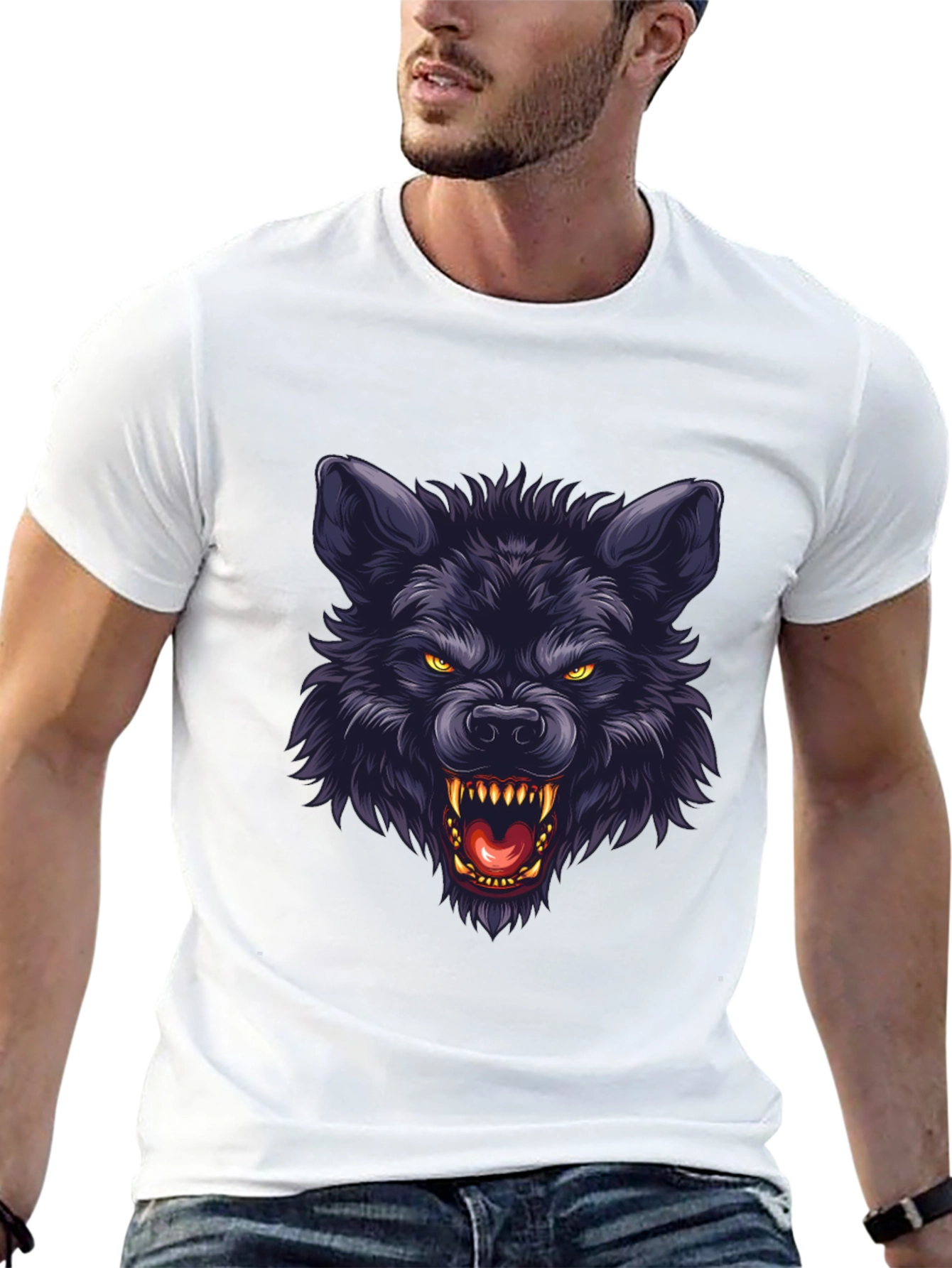 Black Wolf Graphic T-Shirt - Fierce Animal Design