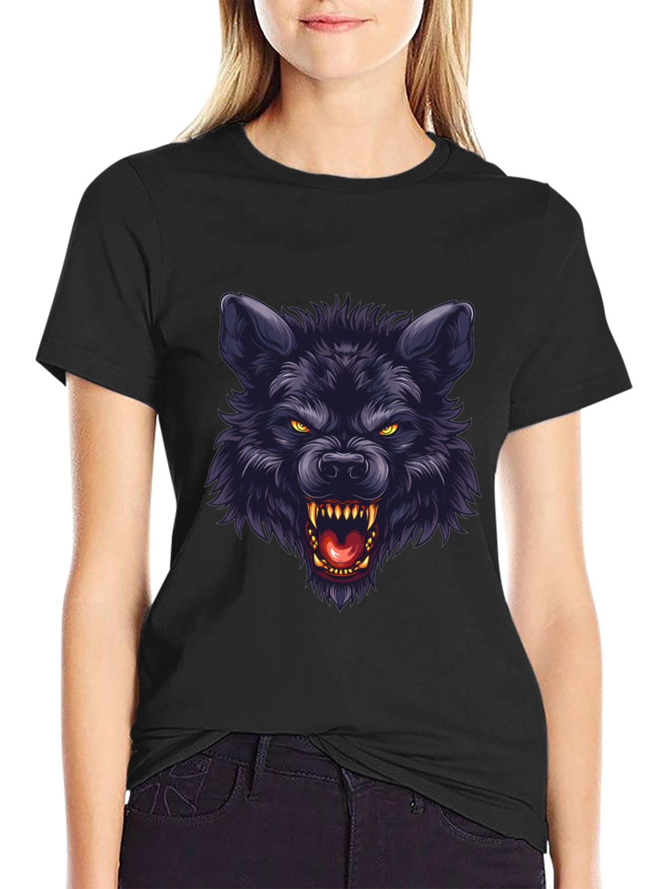 Black Wolf Graphic T-Shirt - Fierce Animal Design