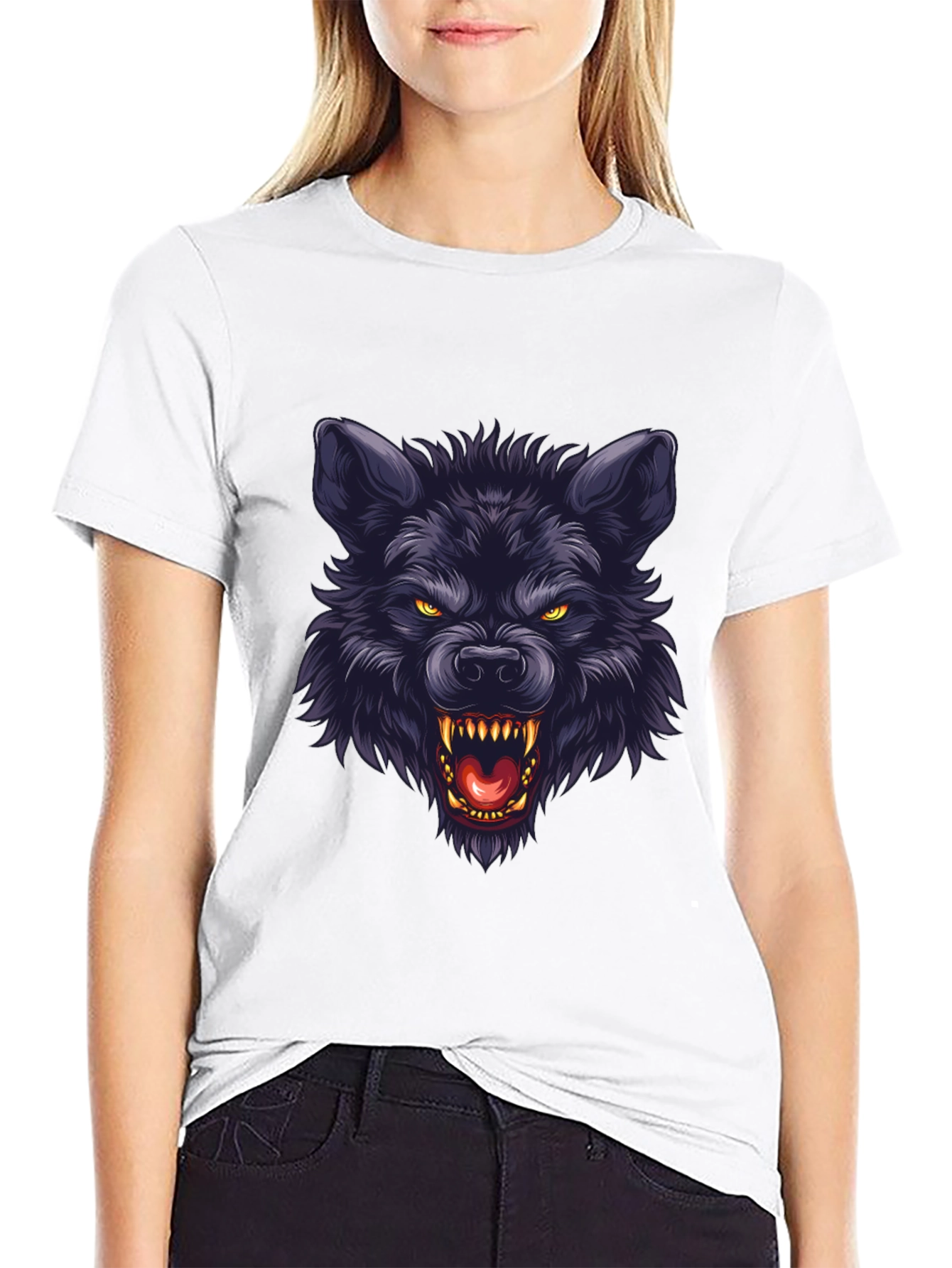 Black Wolf Graphic T-Shirt - Fierce Animal Design