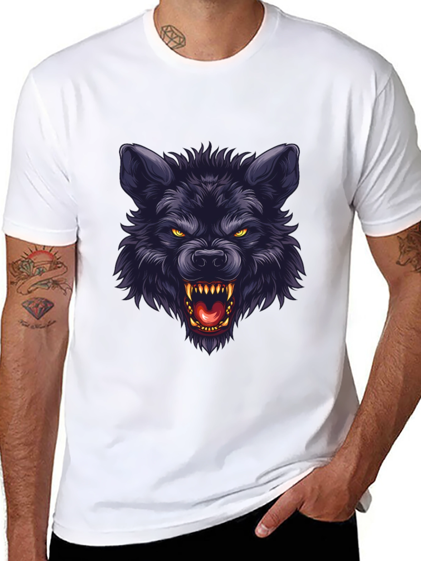 Black Wolf Graphic T-Shirt - Fierce Animal Design