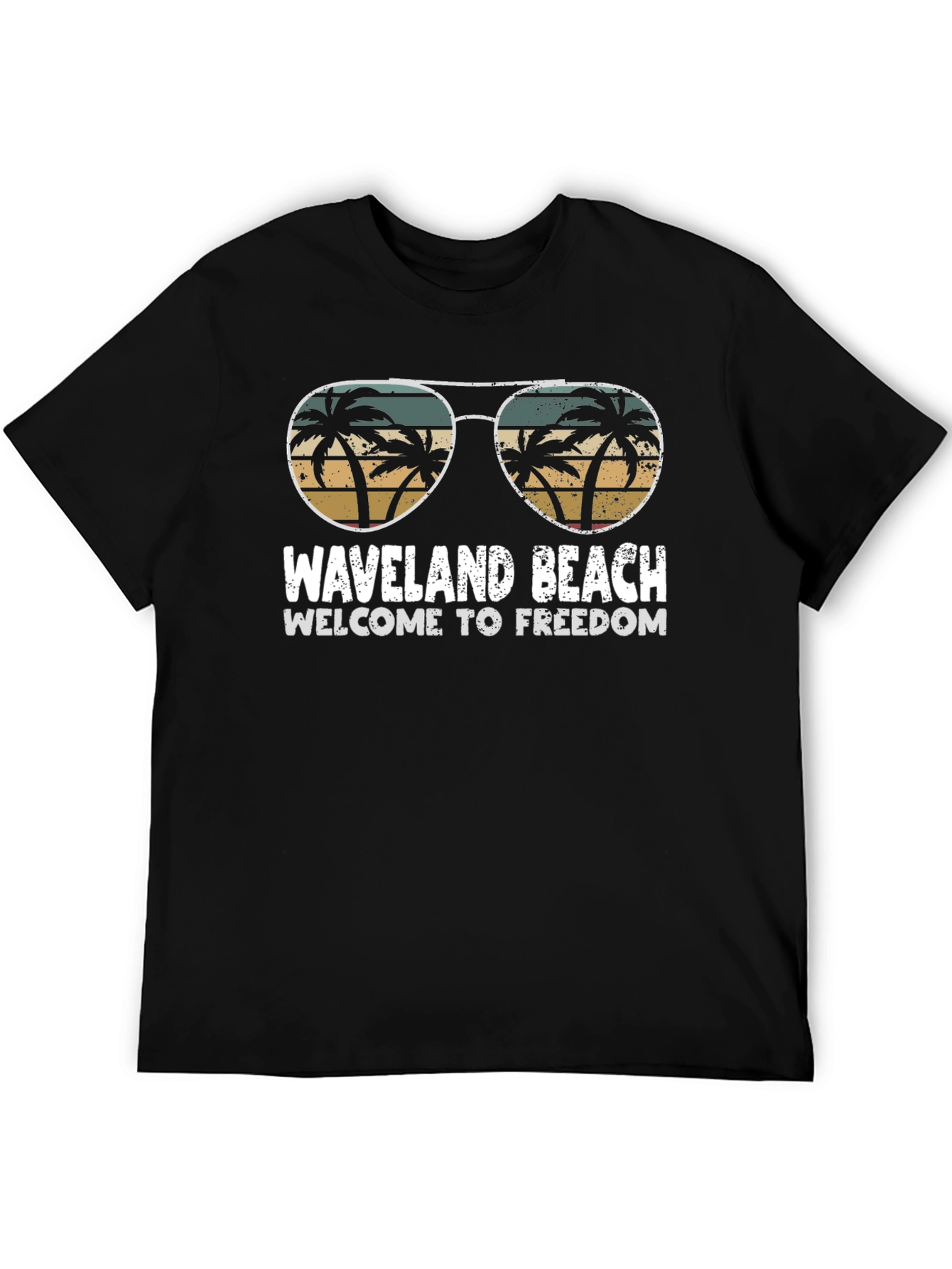 Waveland Beach Retro Palm Tree Sunglasses Graphic Tee