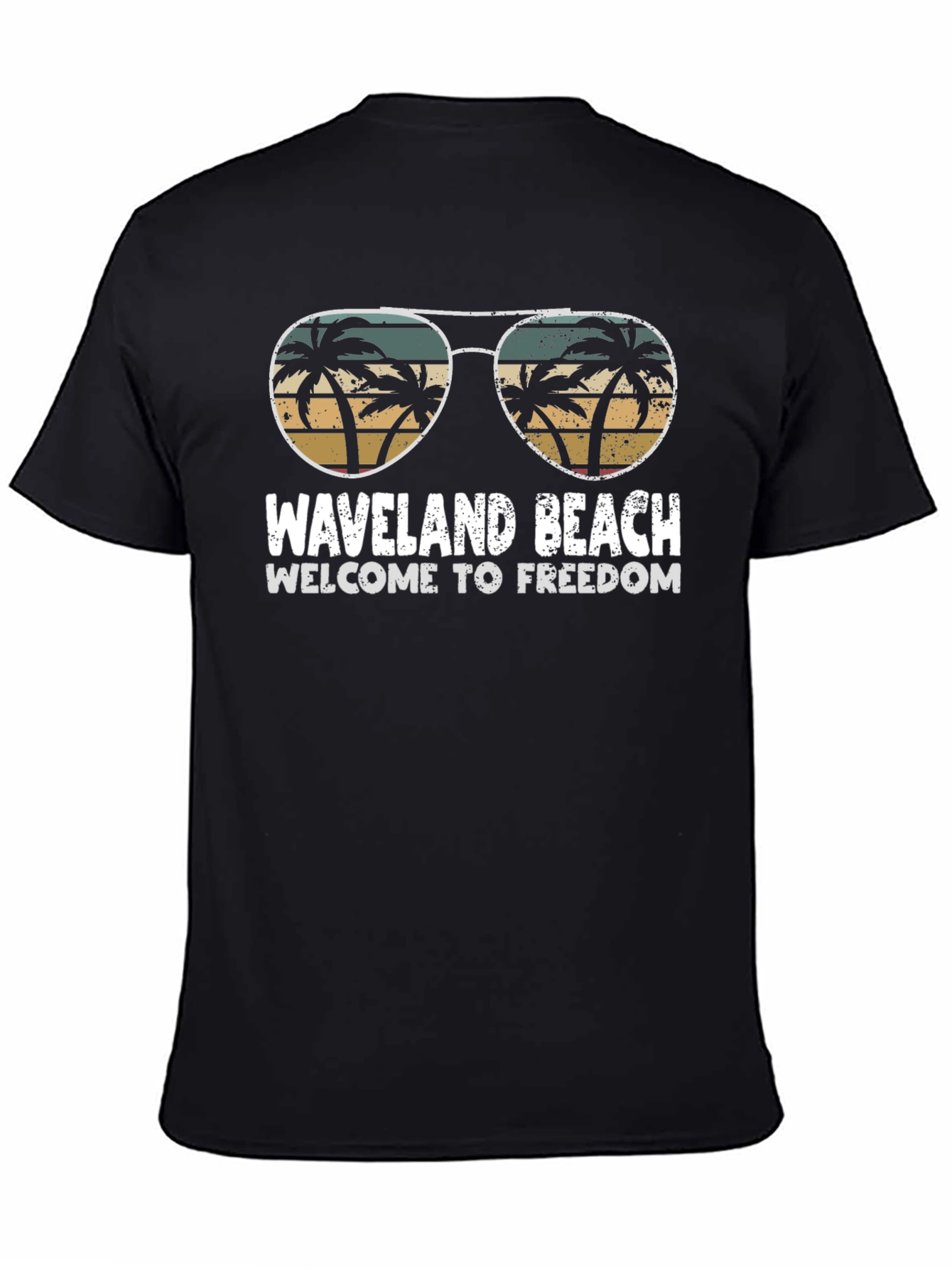Waveland Beach Retro Palm Tree Sunglasses Graphic Tee