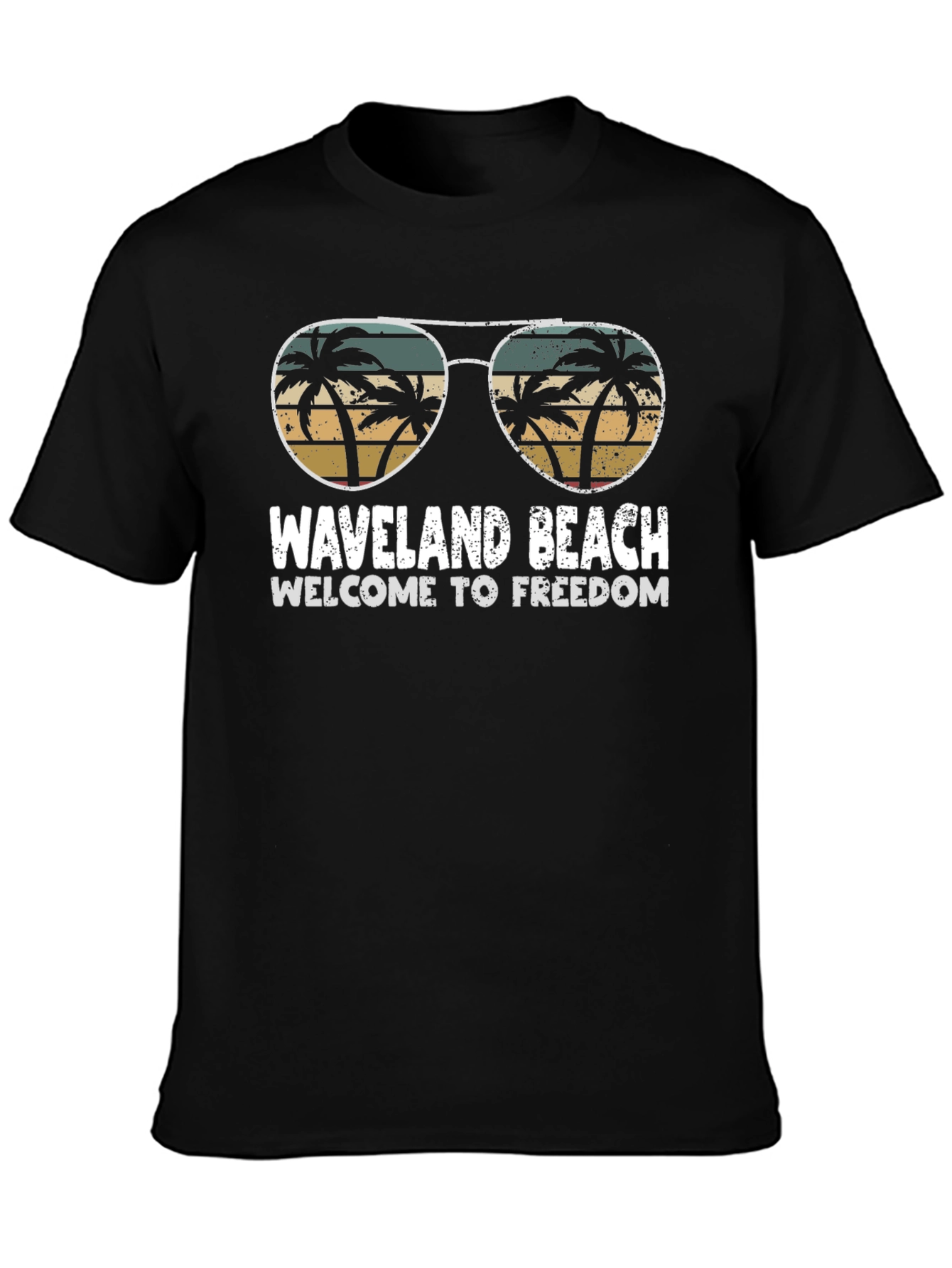 Waveland Beach Retro Palm Tree Sunglasses Graphic Tee