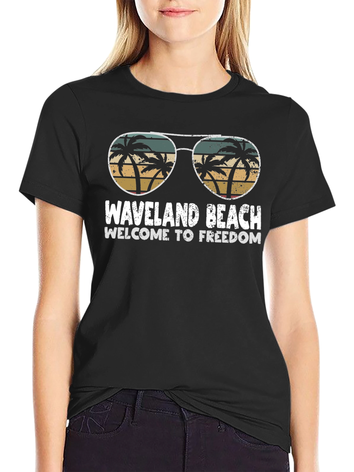 Waveland Beach Retro Palm Tree Sunglasses Graphic Tee