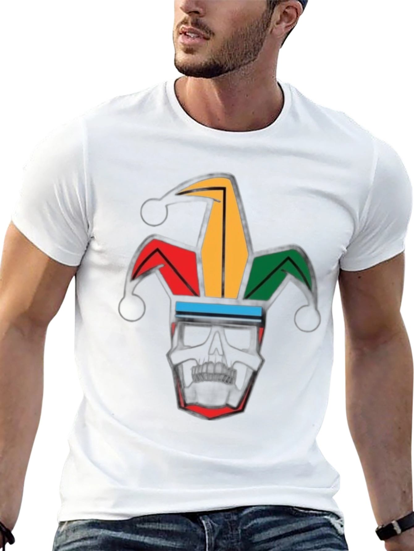 Jester Skull Graphic Tee - Black Cotton Shirt