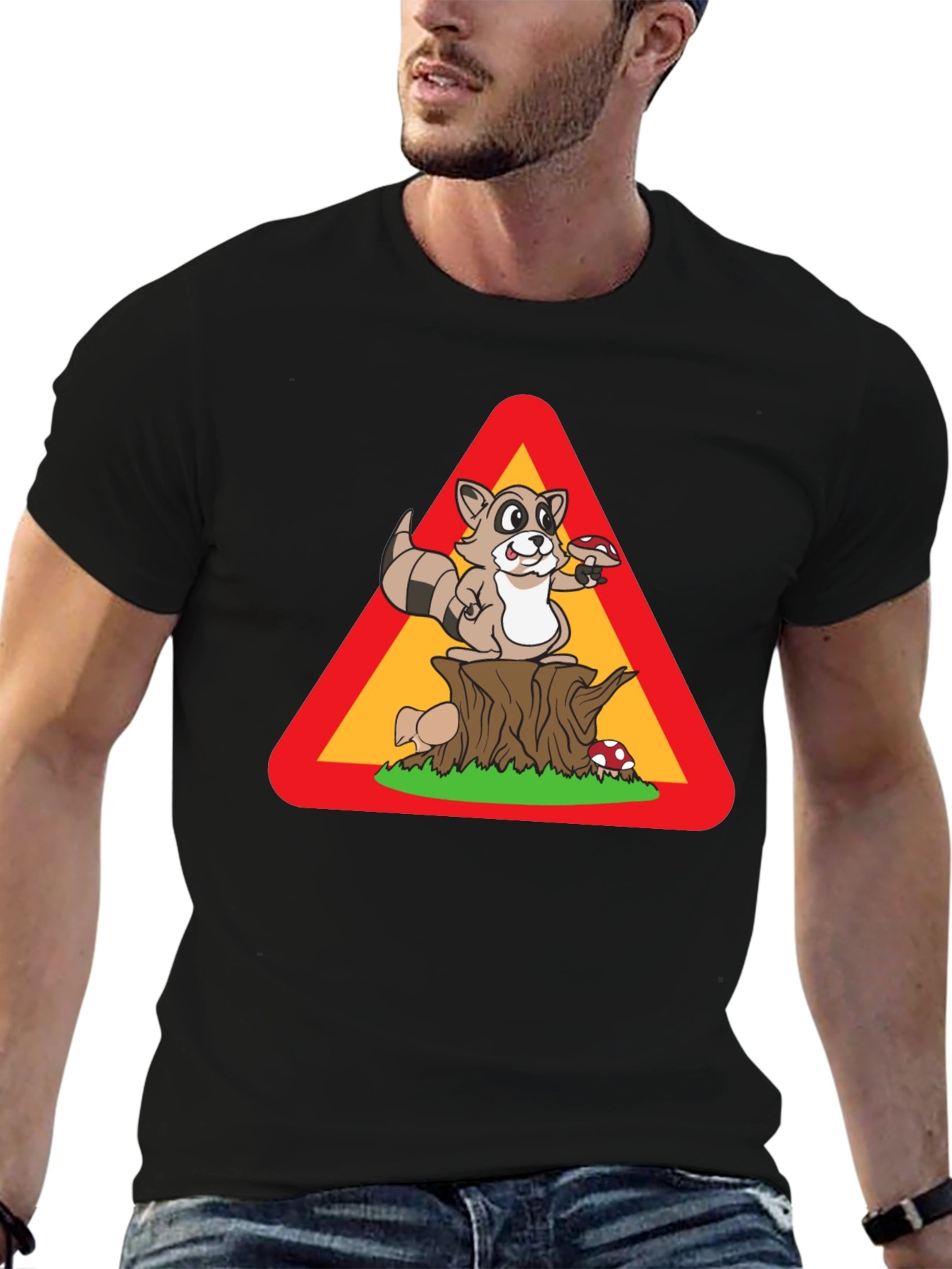 Raccoon Warning Sign T-Shirt - Funny Wildlife Tee
