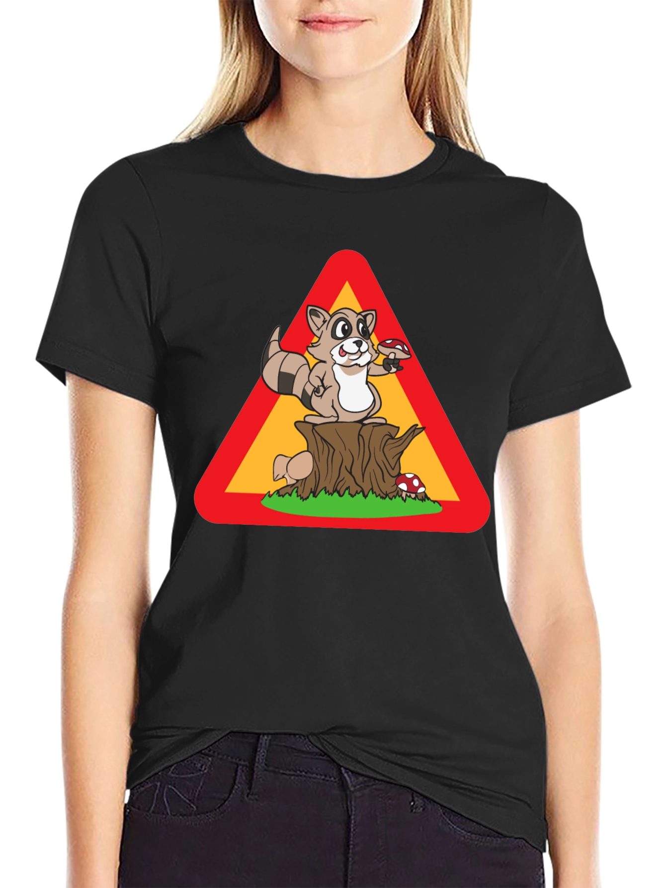 Raccoon Warning Sign T-Shirt - Funny Wildlife Tee