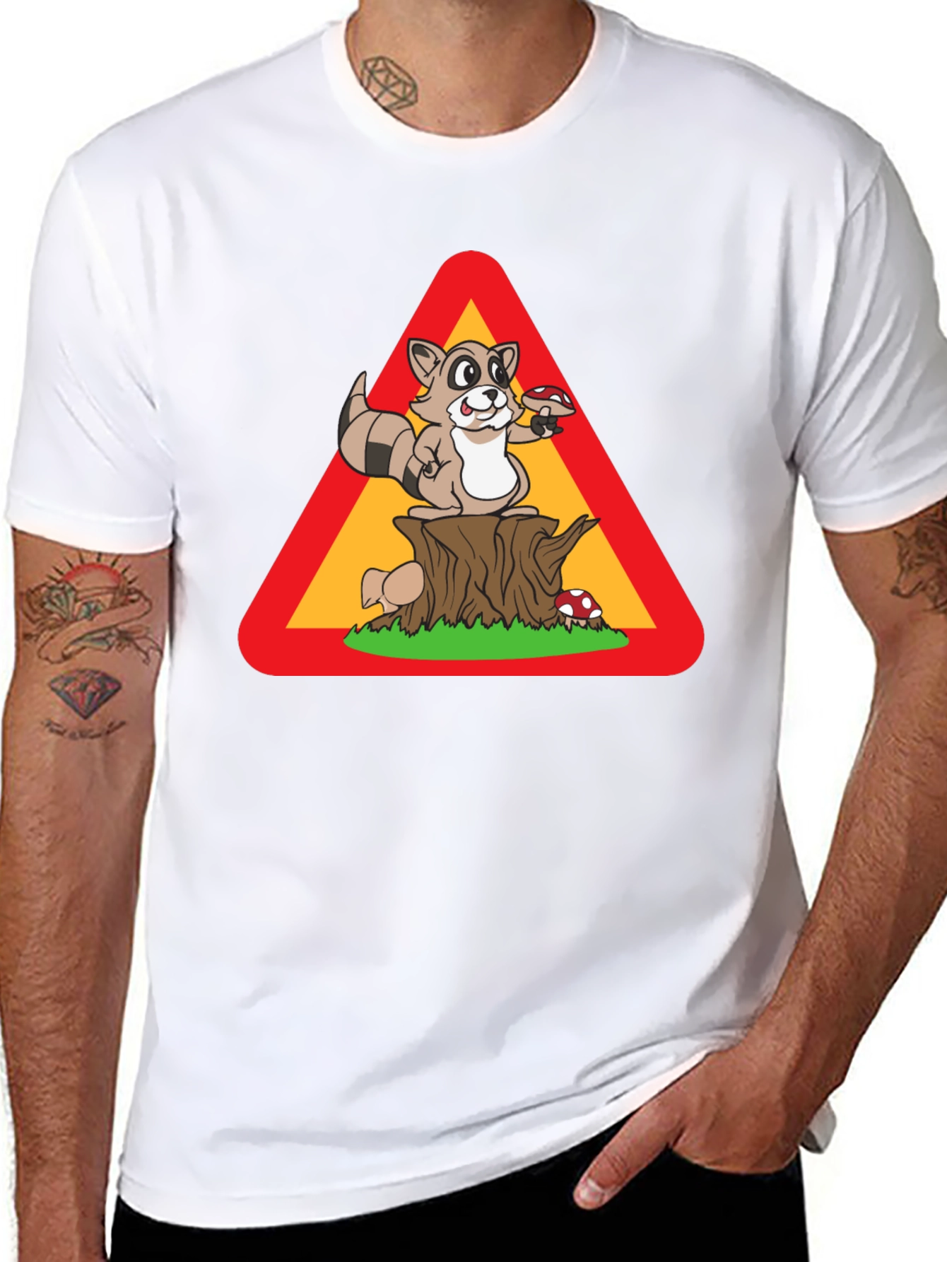 Raccoon Warning Sign T-Shirt - Funny Wildlife Tee