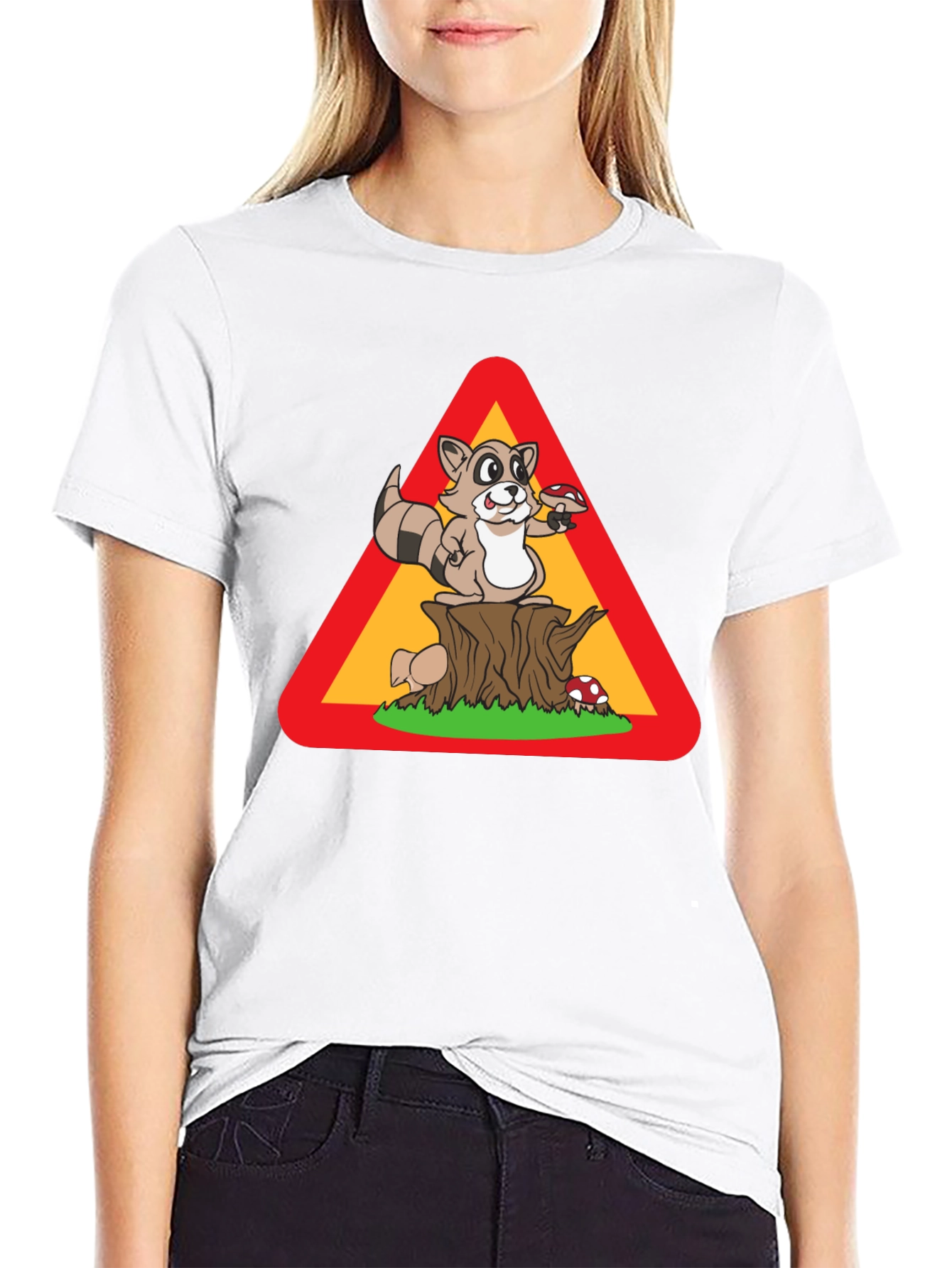 Raccoon Warning Sign T-Shirt - Funny Wildlife Tee