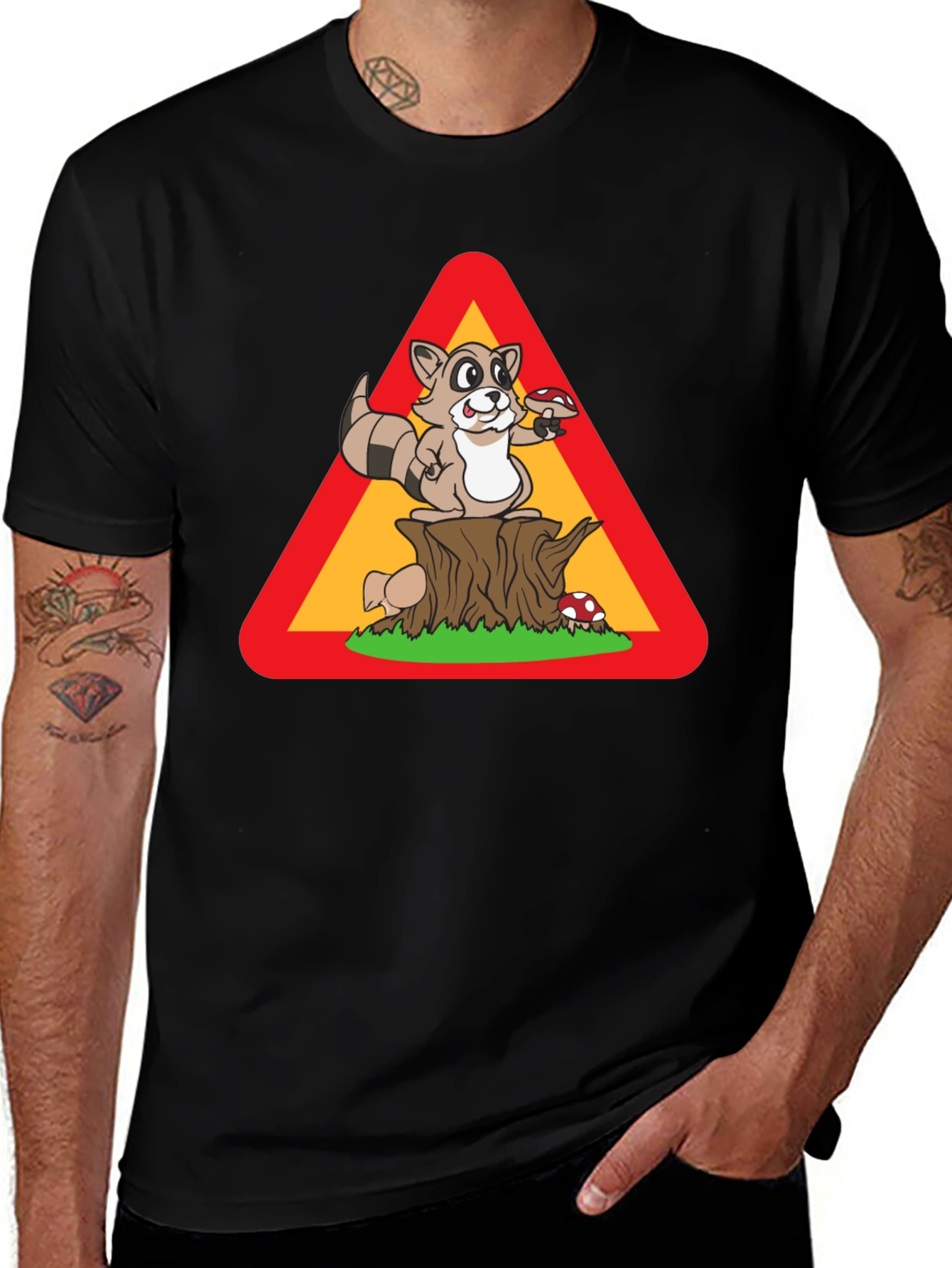 Raccoon Warning Sign T-Shirt - Funny Wildlife Tee