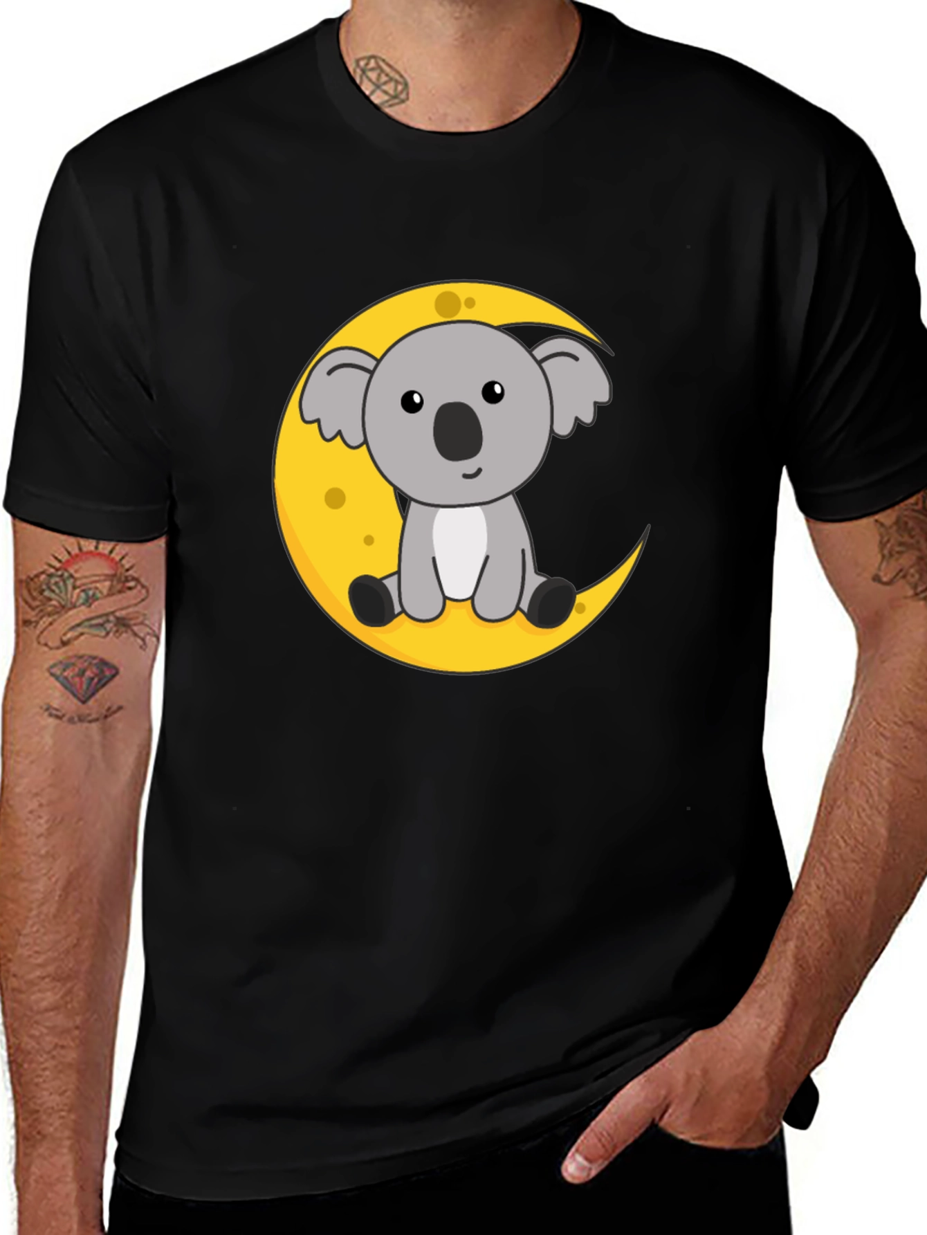Koala Moon Graphic Tee - Black Cotton T-Shirt