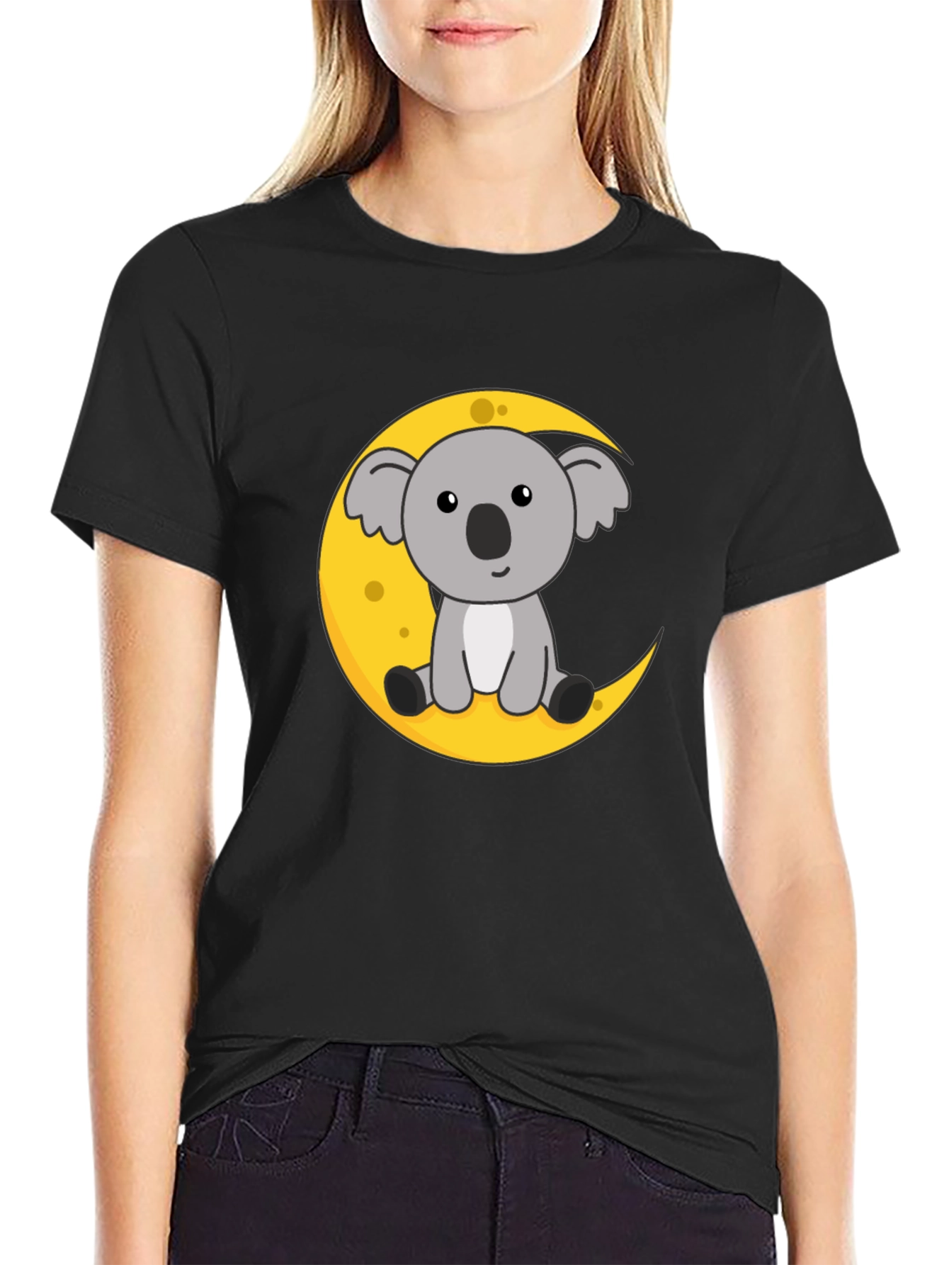 Koala Moon Graphic Tee - Black Cotton T-Shirt