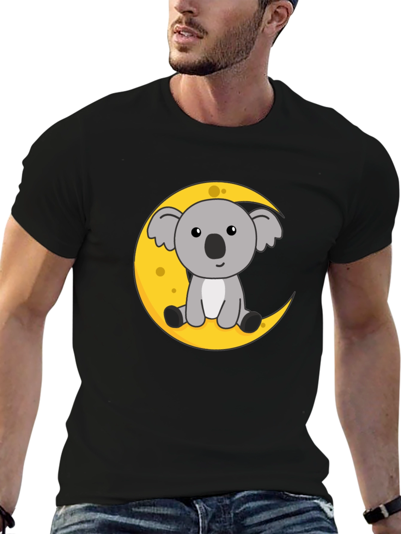 Koala Moon Graphic Tee - Black Cotton T-Shirt