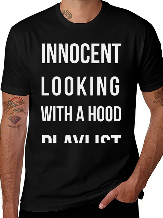 Innocent Looking With A Hood Playlist Black T-Shirt