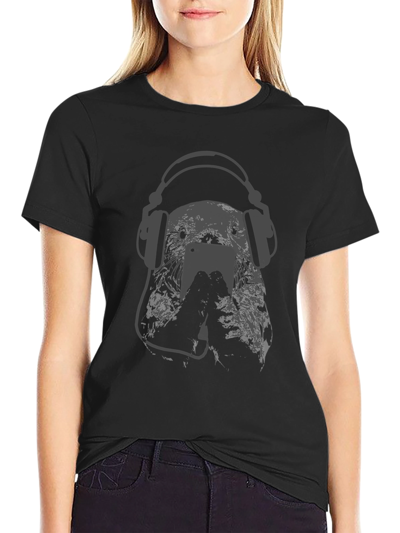 DJ Dog Graphic Tee - Black Cotton T-Shirt
