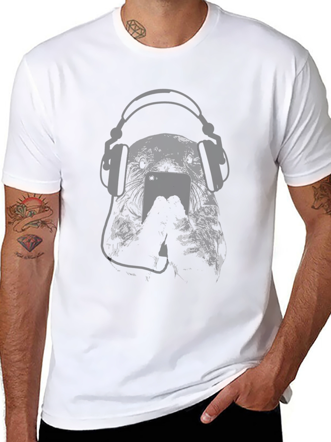 DJ Dog Graphic Tee - Black Cotton T-Shirt