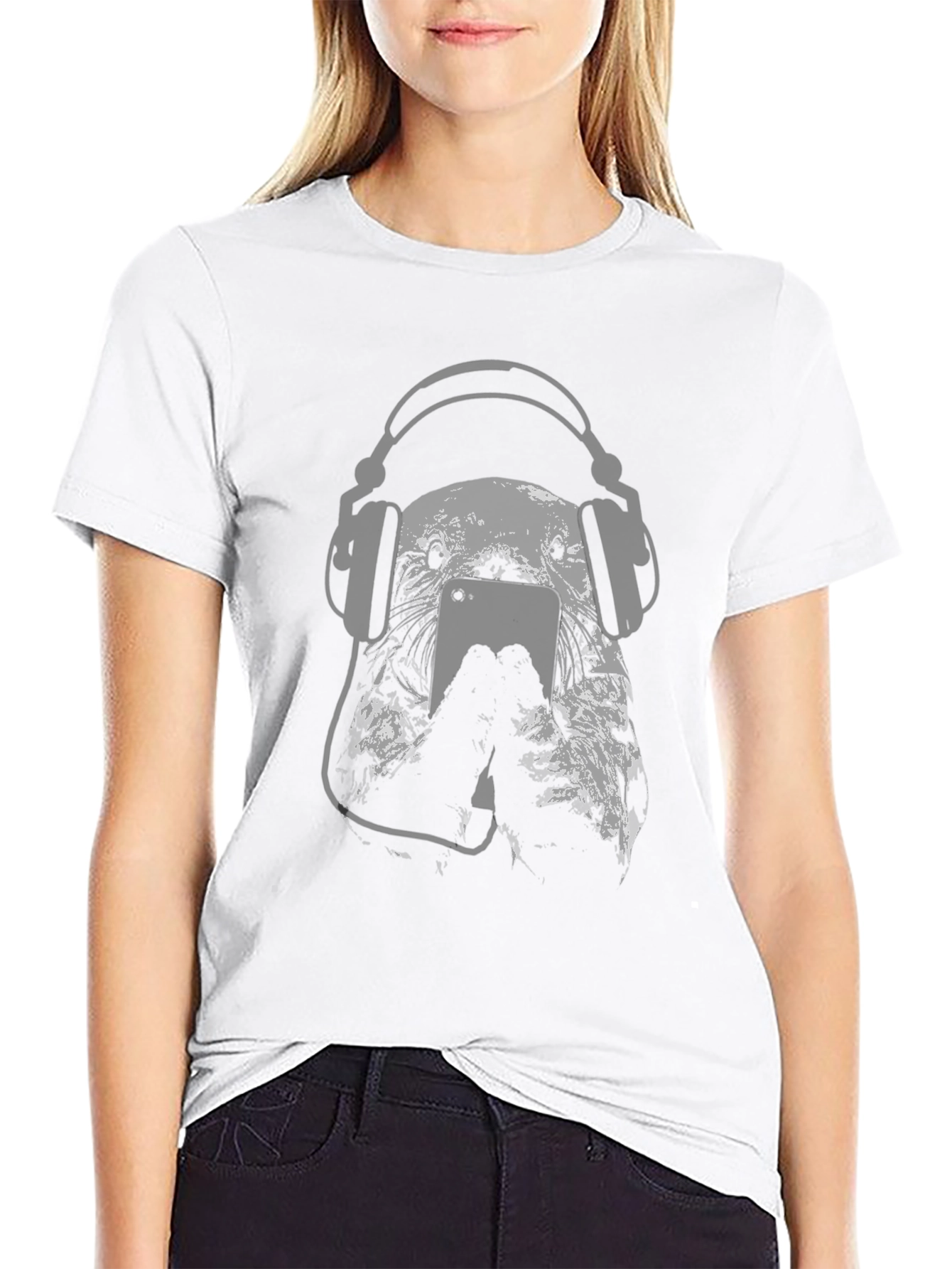DJ Dog Graphic Tee - Black Cotton T-Shirt