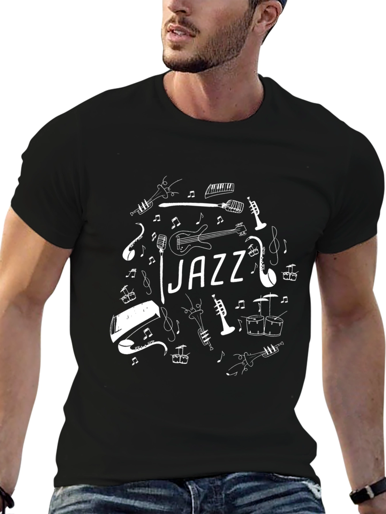 Jazz Music T-Shirt - Black Cotton Graphic Tee