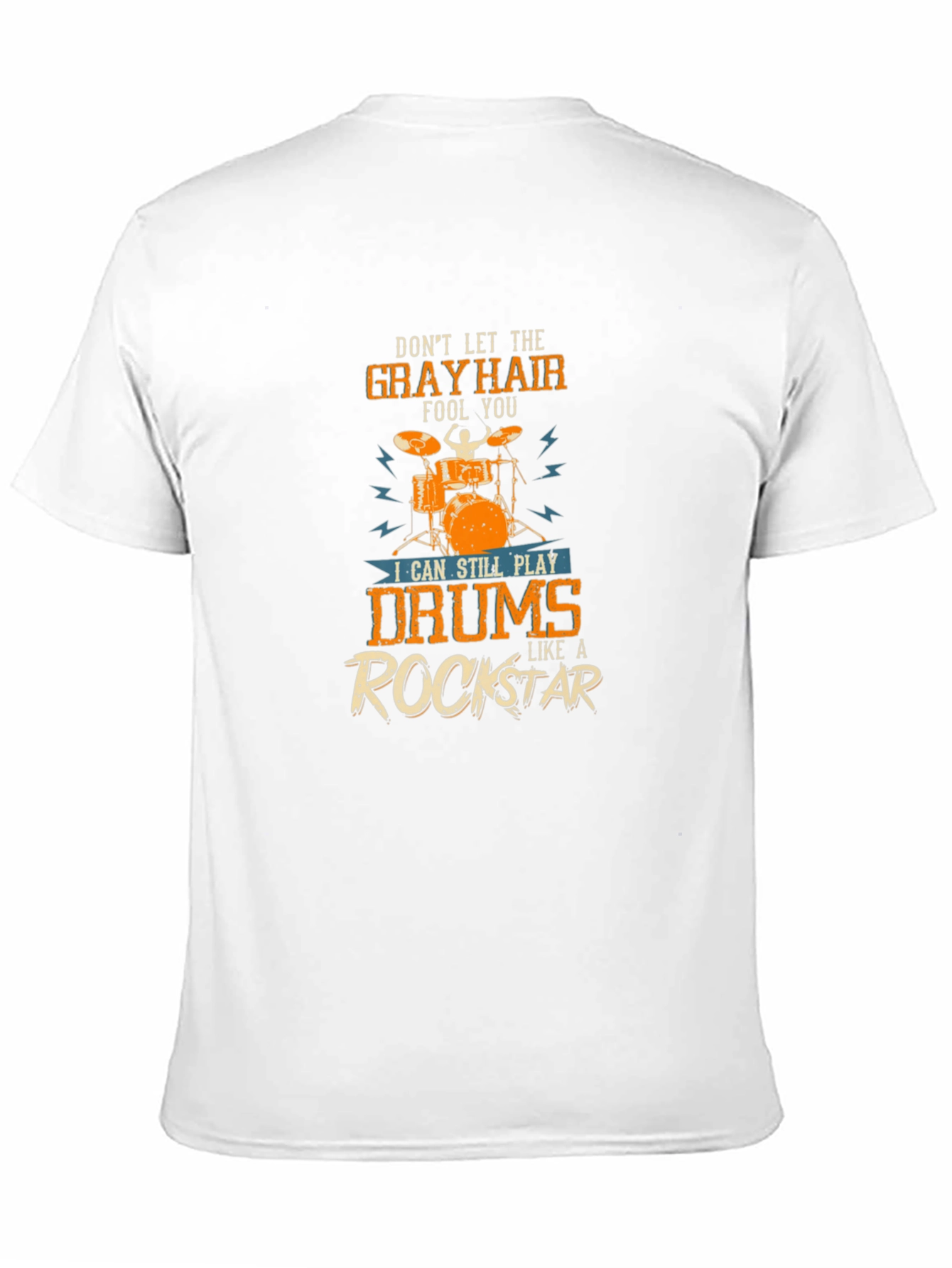 Gray Hair Rockstar Drummer T-Shirt - Music Lover Tee
