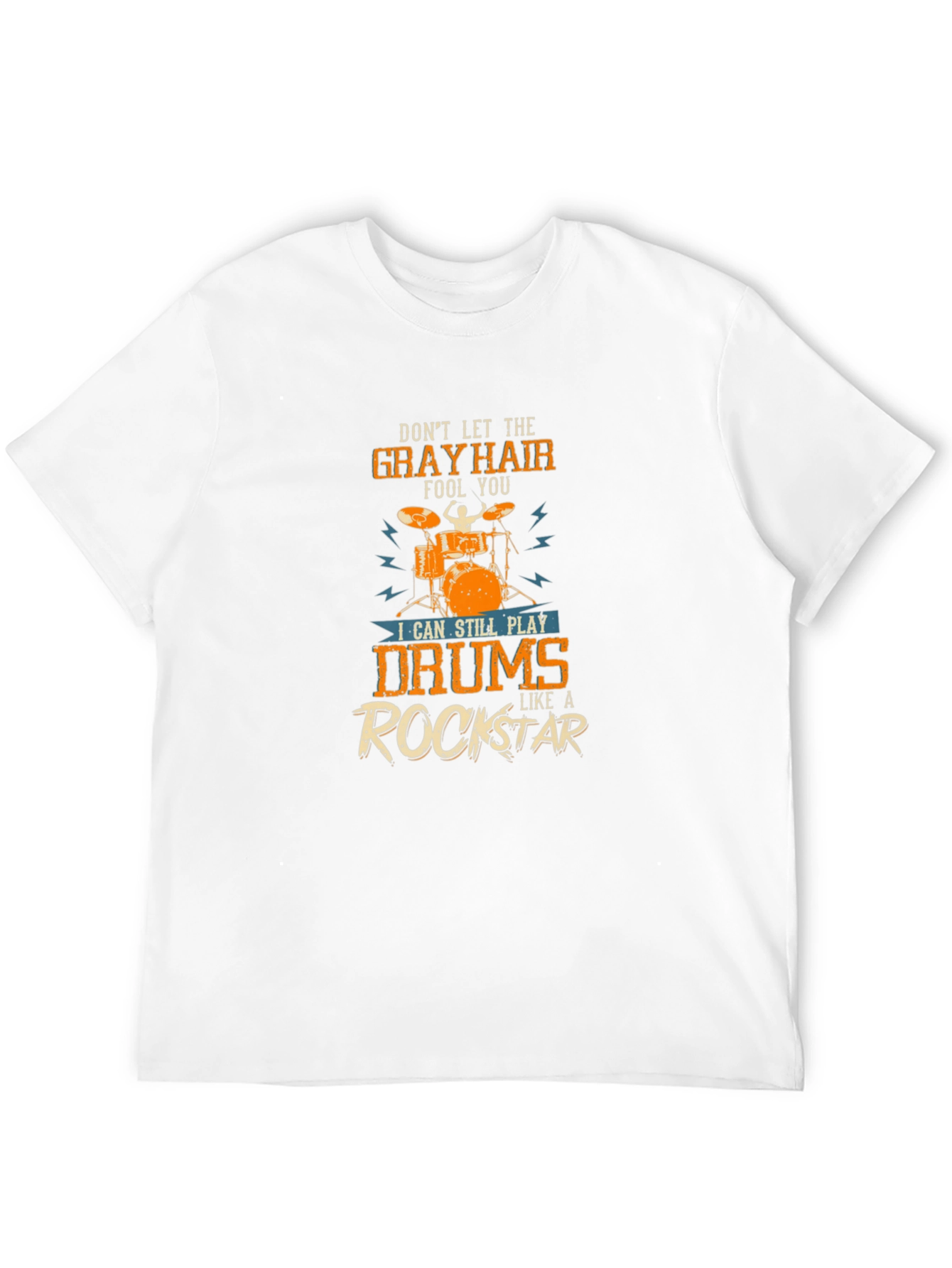 Gray Hair Rockstar Drummer T-Shirt - Music Lover Tee