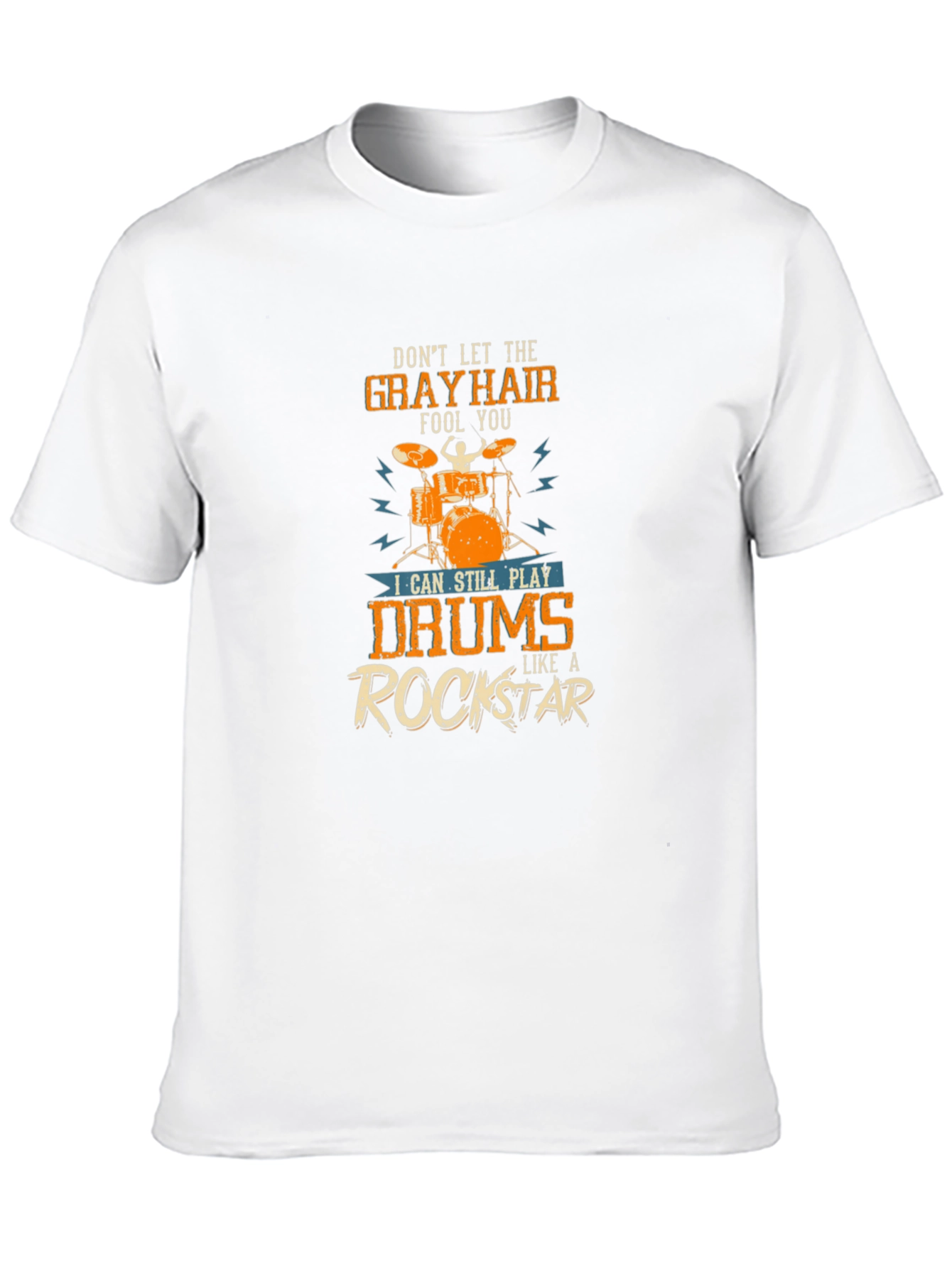 Gray Hair Rockstar Drummer T-Shirt - Music Lover Tee