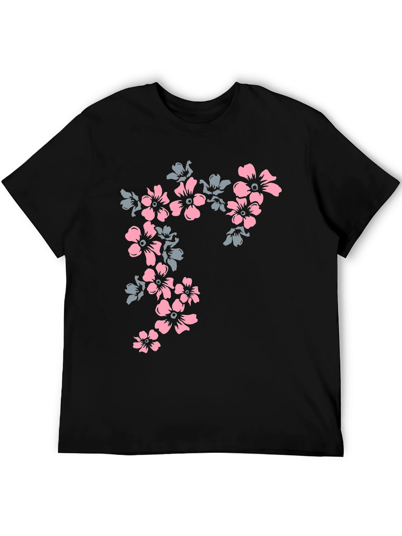 Floral Print Tee - Black Casual T-Shirt