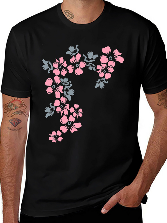 Floral Print Tee - Black Casual T-Shirt