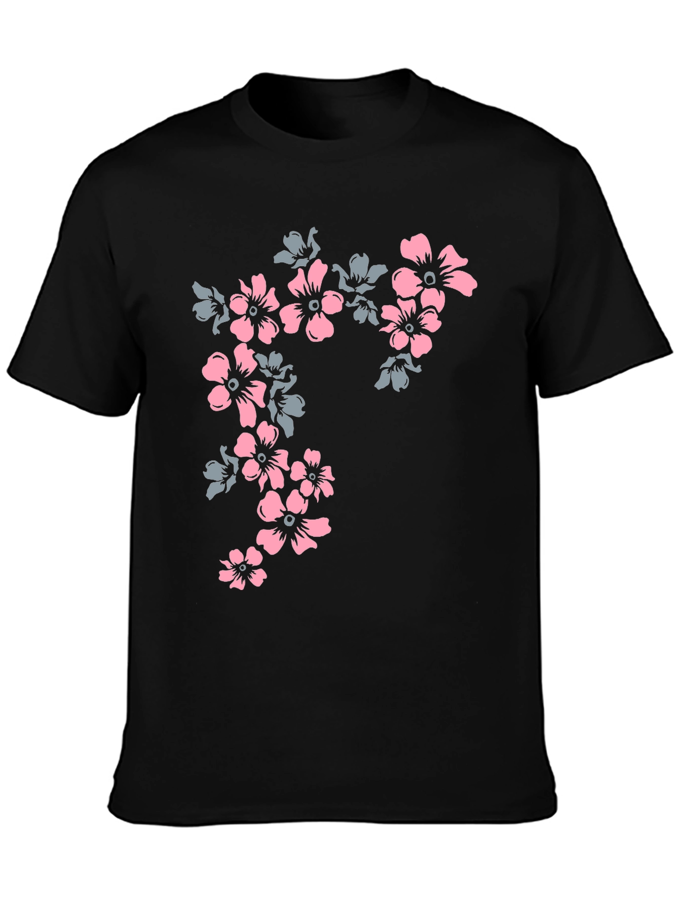 Floral Print Tee - Black Casual T-Shirt