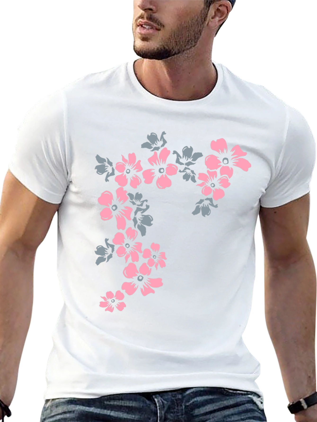 Floral Print Tee - Black Casual T-Shirt