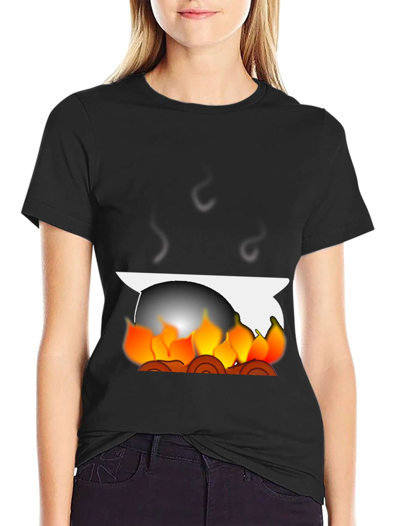 Fiery Campfire Graphic Tee - Black Cotton Blend