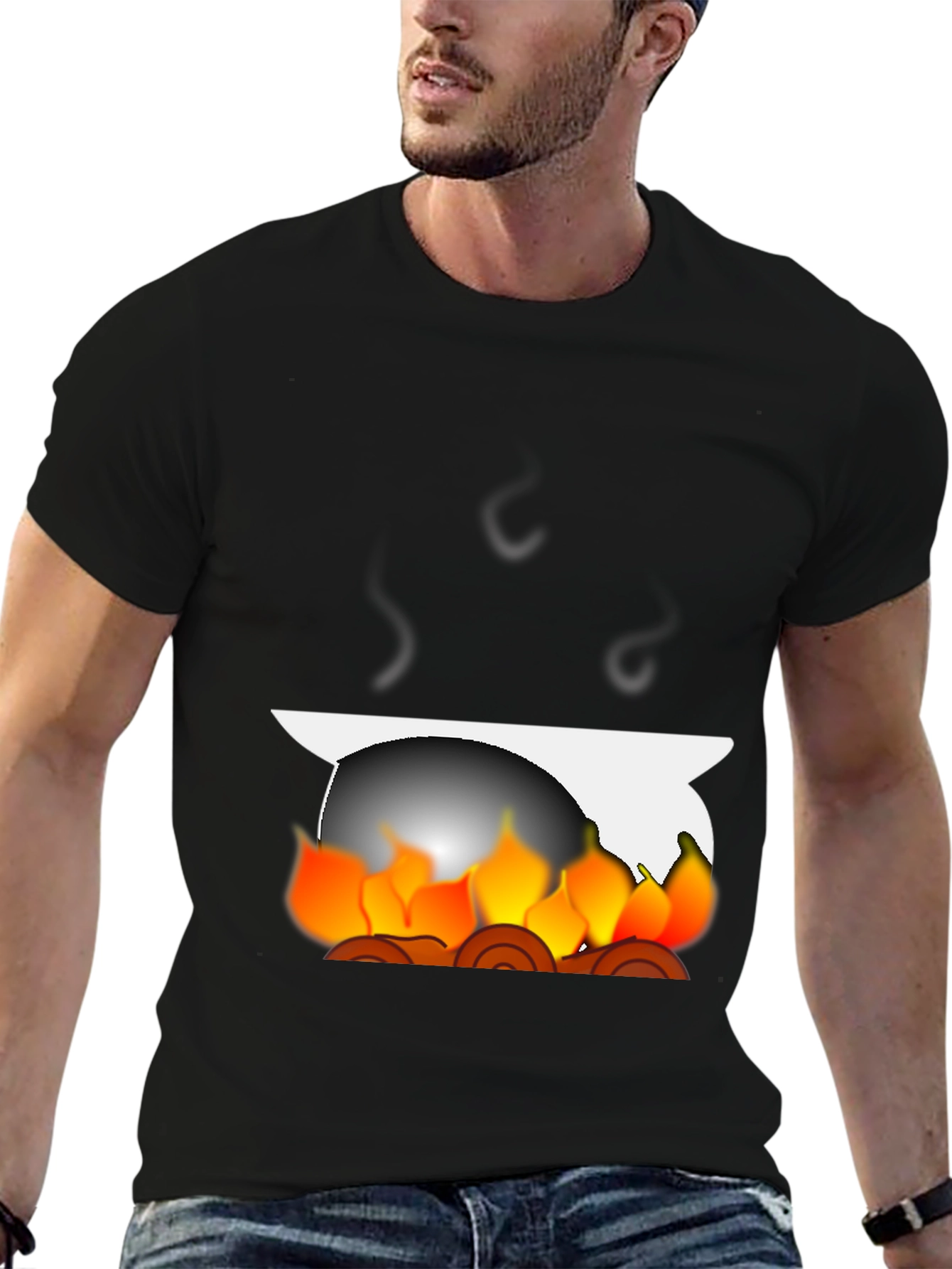 Fiery Campfire Graphic Tee - Black Cotton Blend