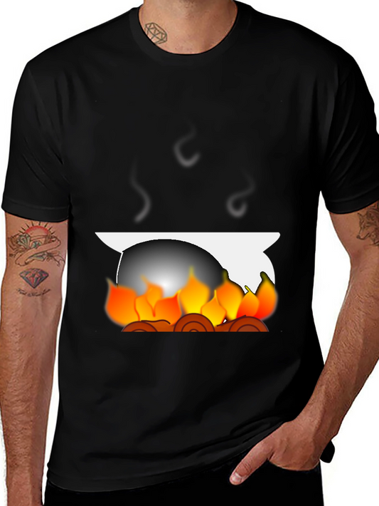 Fiery Campfire Graphic Tee - Black Cotton Blend