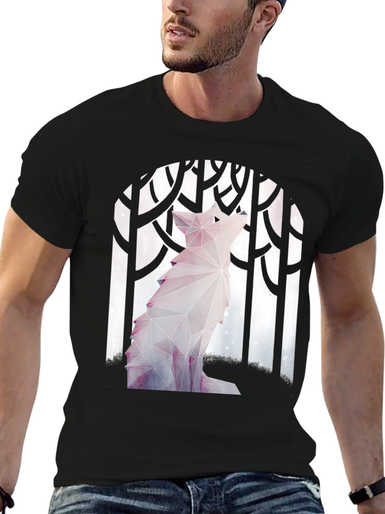 Geometric Wolf Graphic T-Shirt - Stylish Mens Tee