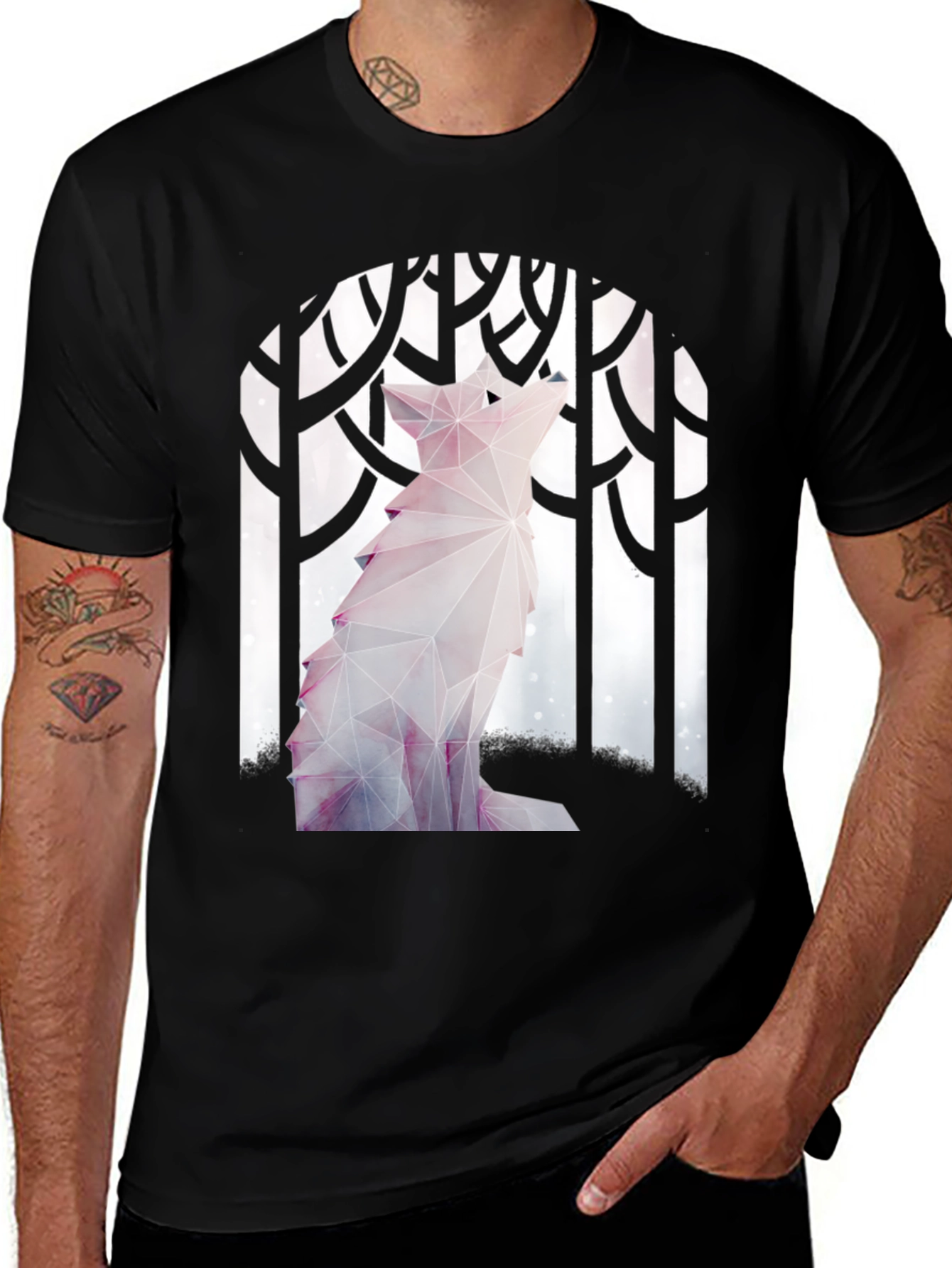 Geometric Wolf Graphic T-Shirt - Stylish Mens Tee