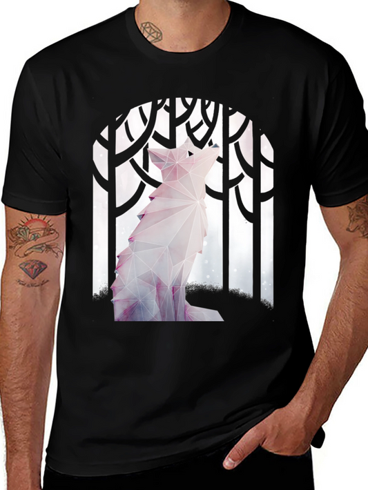 Geometric Wolf Graphic T-Shirt - Stylish Mens Tee