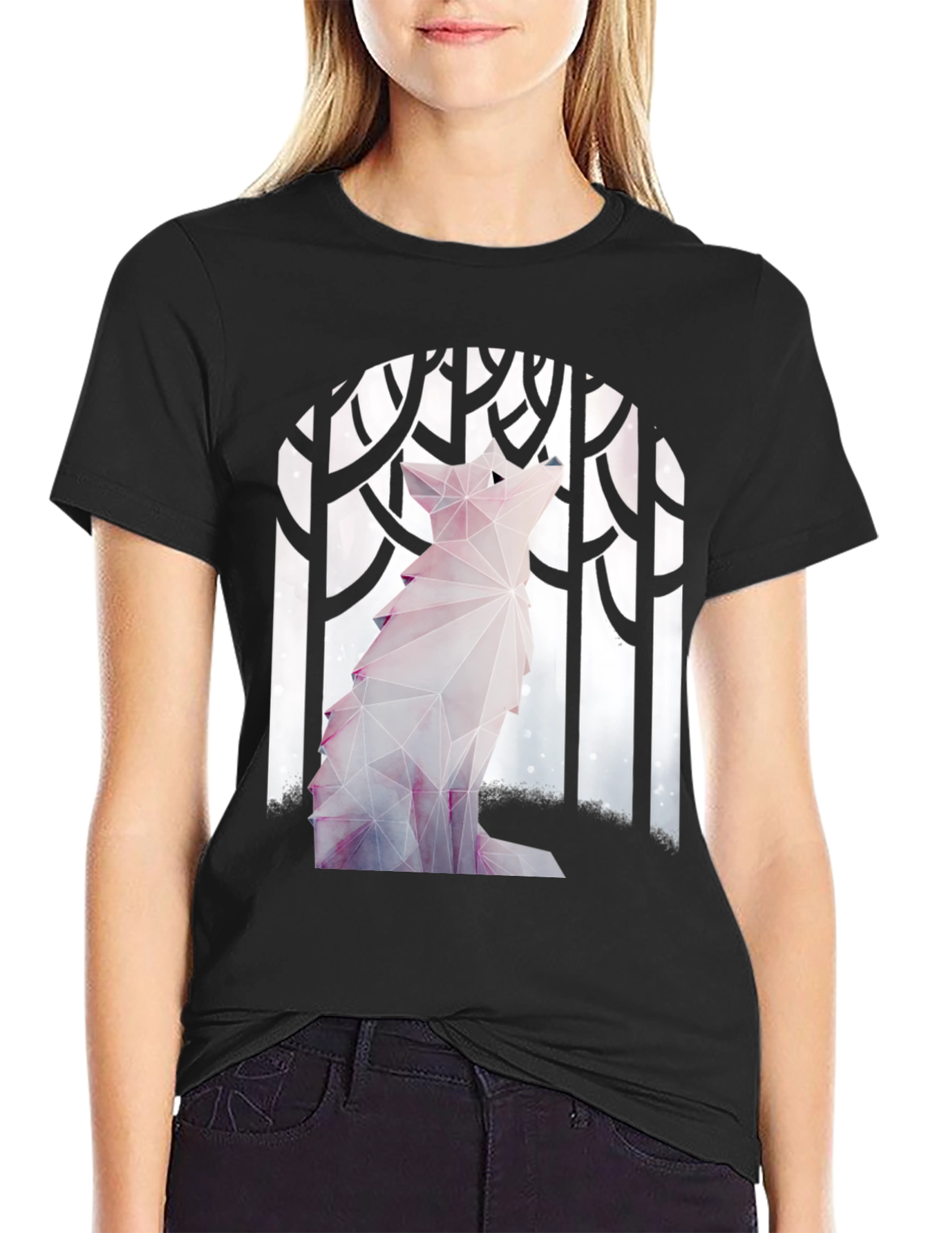 Geometric Wolf Graphic T-Shirt - Stylish Mens Tee