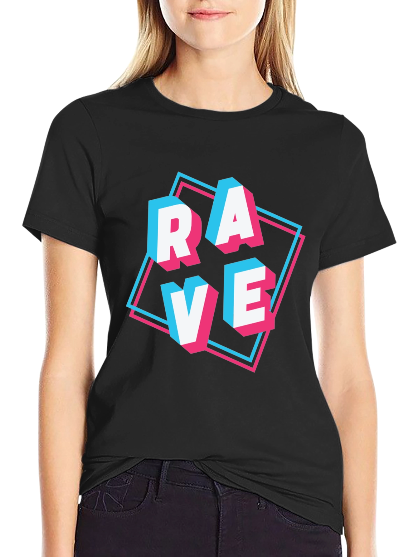 Rave Graphic Tee - Black Cotton Blend T-Shirt