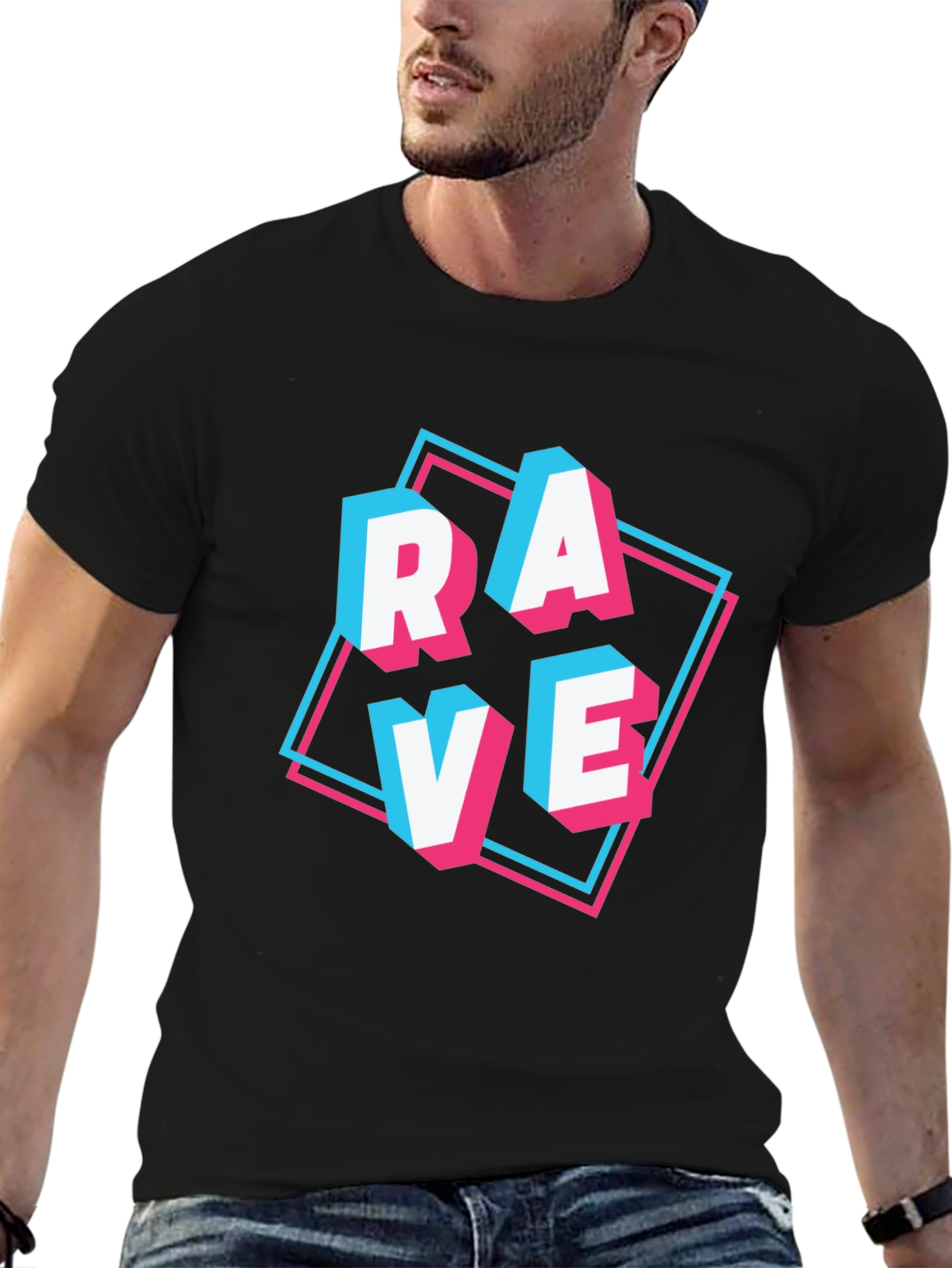 Rave Graphic Tee - Black Cotton Blend T-Shirt