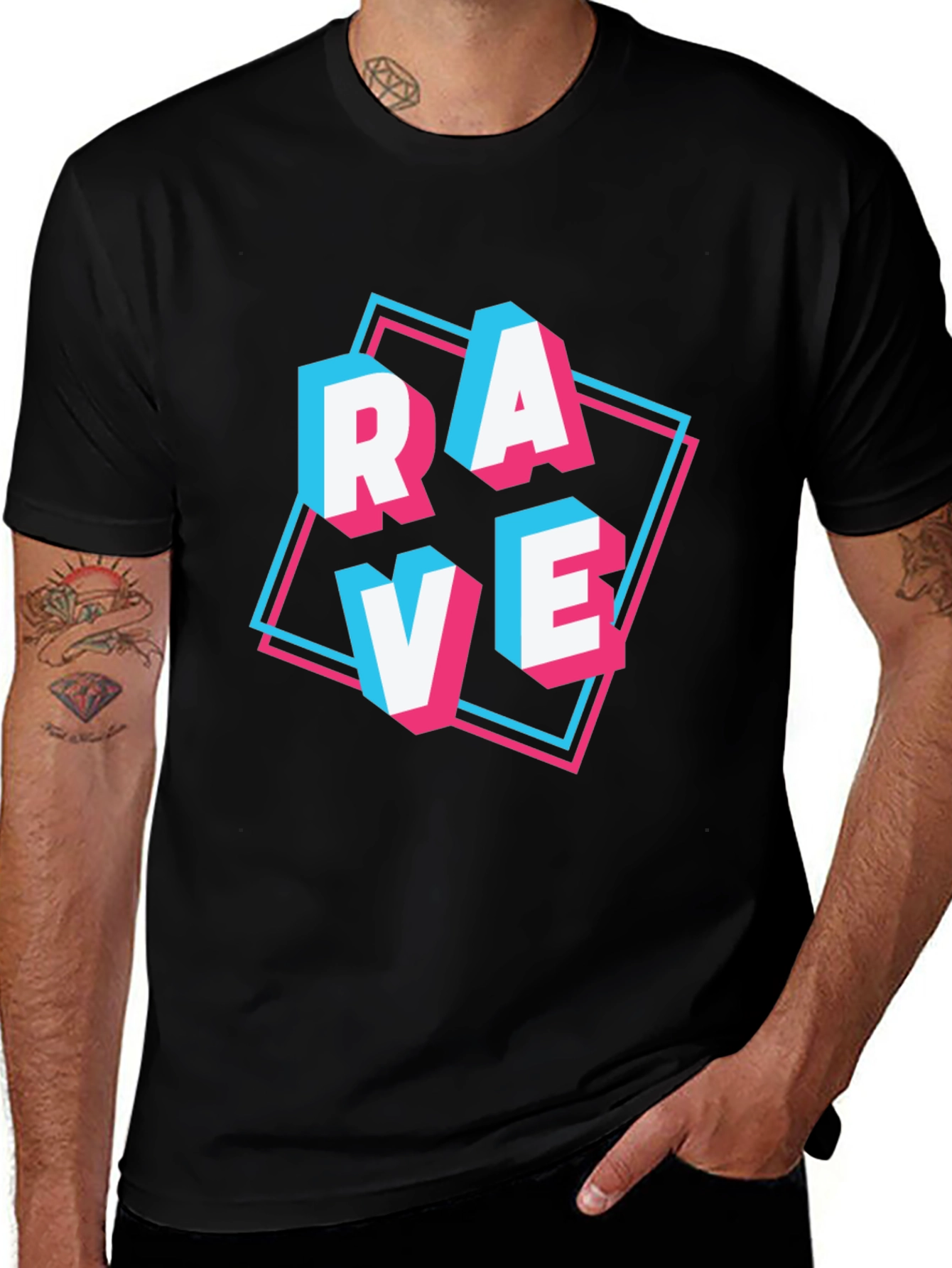 Rave Graphic Tee - Black Cotton Blend T-Shirt